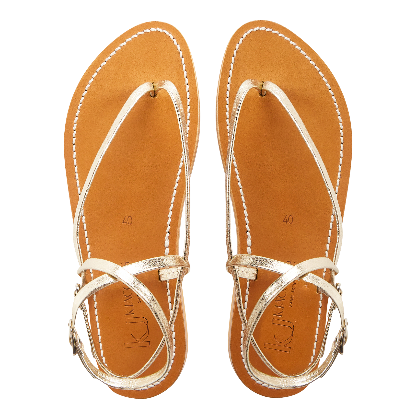 Aouda flat leather sandals K JACQUES Golden