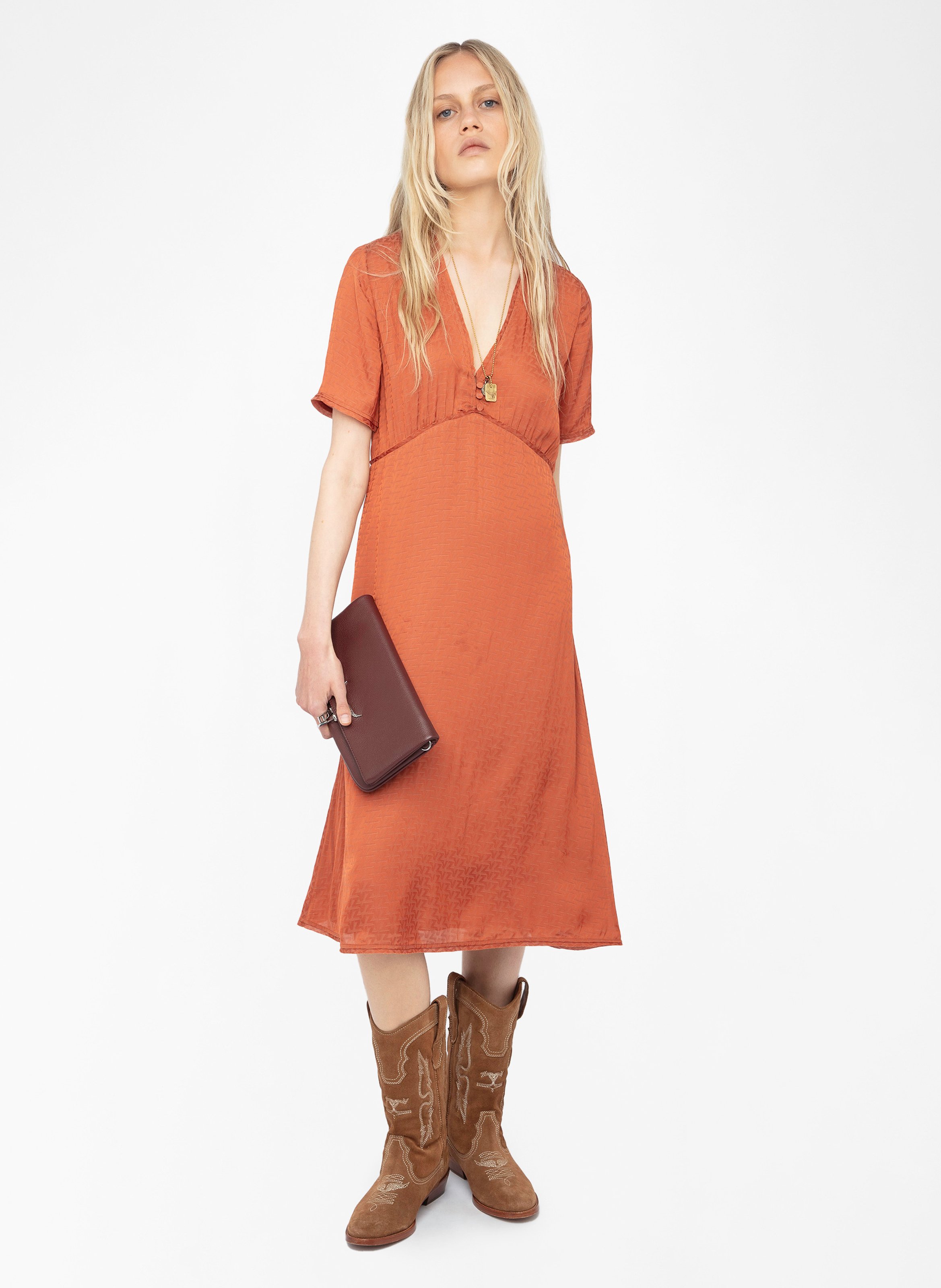 Abito longuette scollo a V satinato ZADIG&VOLTAIRE Marrone