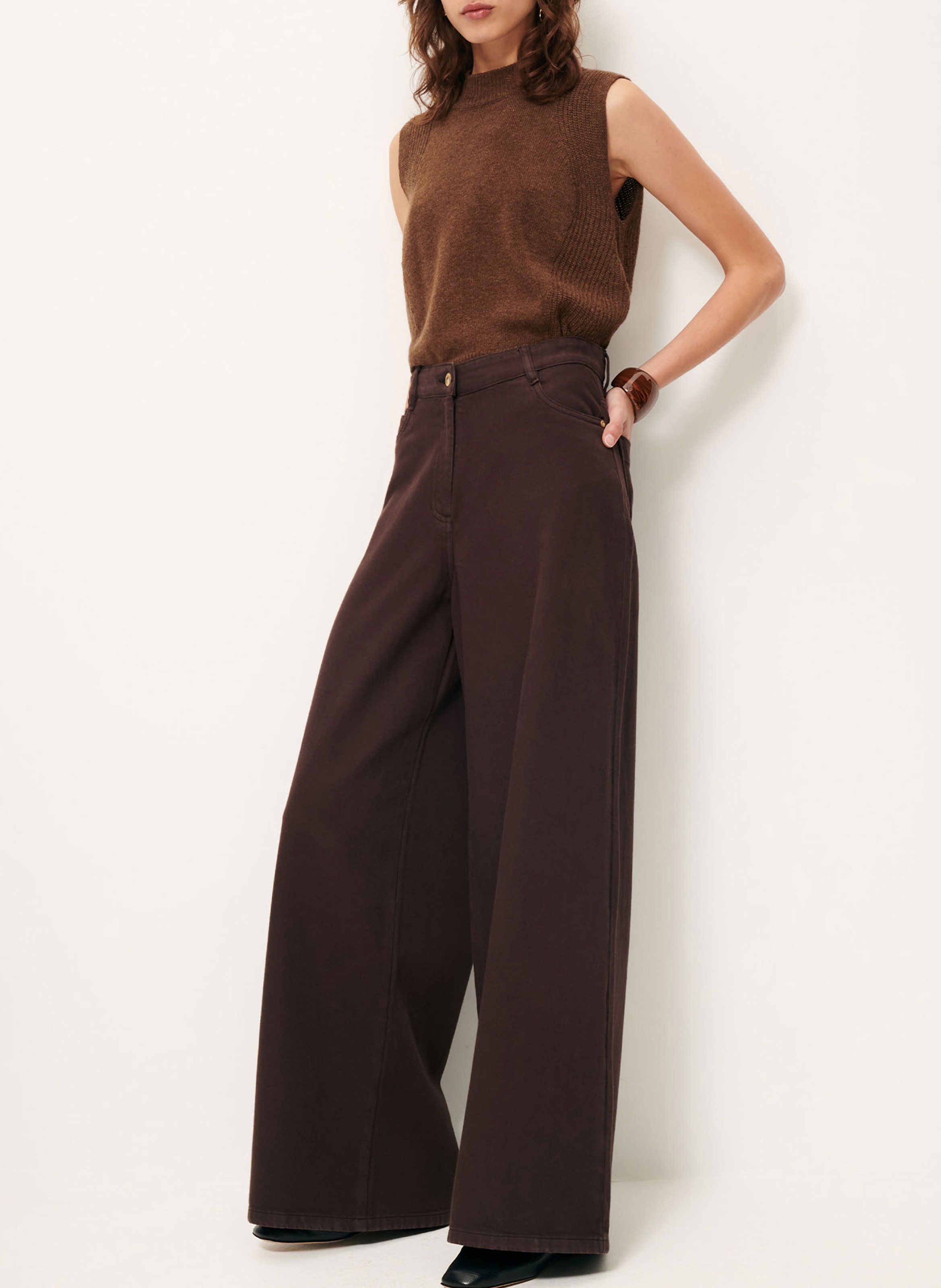 High-rise wide-leg cotton jeans SESSUN Brown
