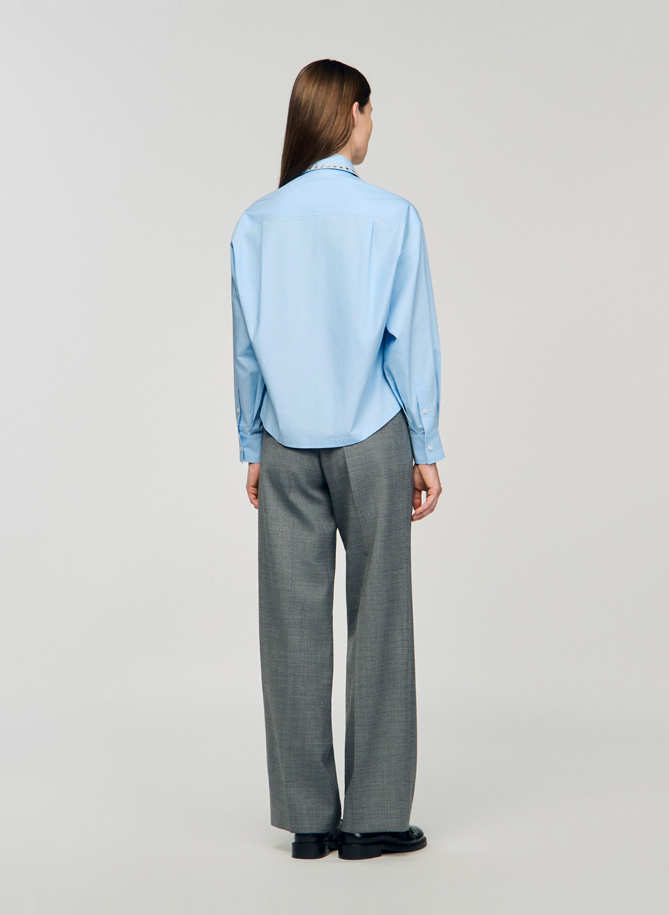 Oversized short shirt with rhinestones SANDRO Blue