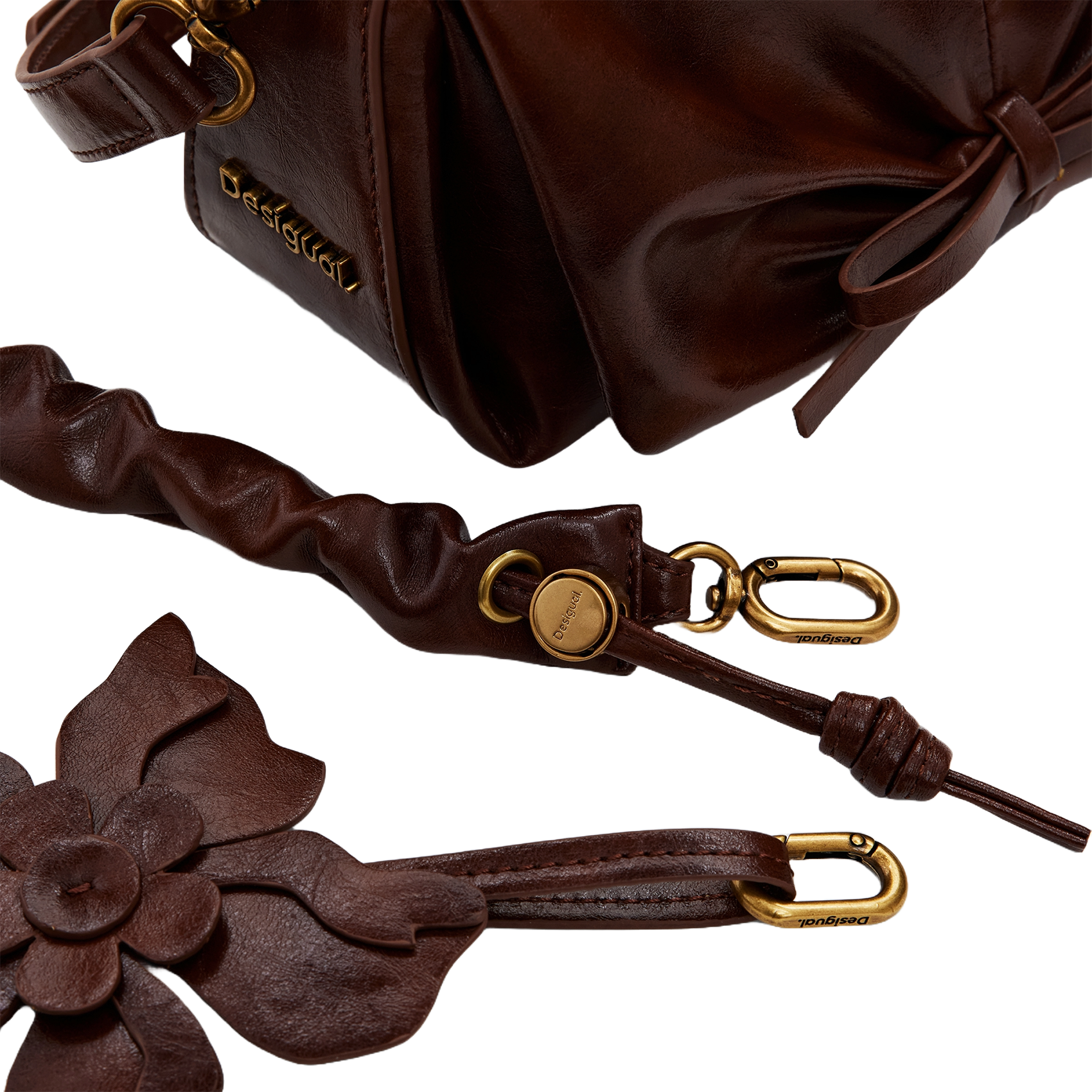 Sac bandoulière brillant à fleurs  DESIGUAL Marron