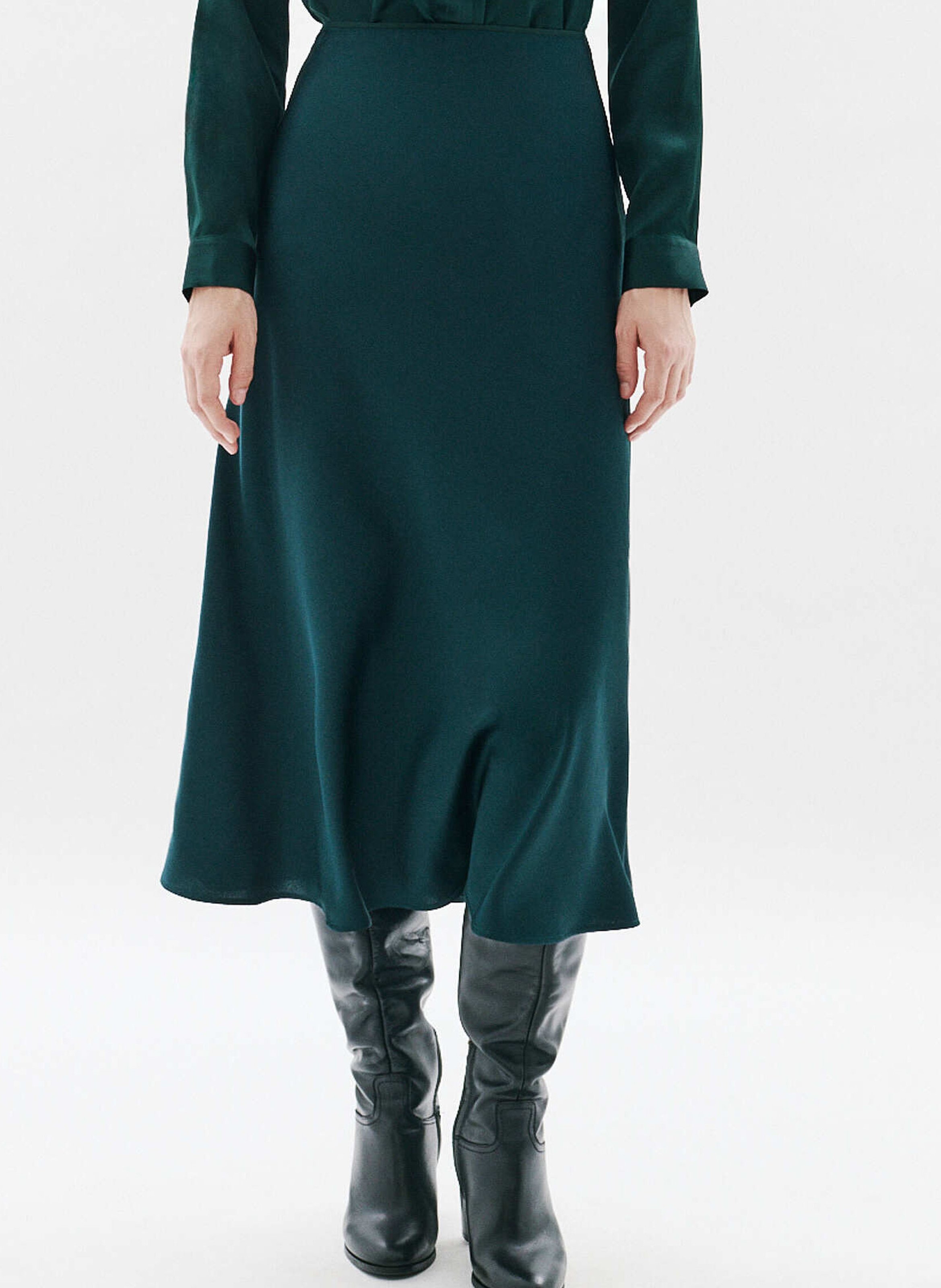 Long satin-effect skirt CAROLL Green