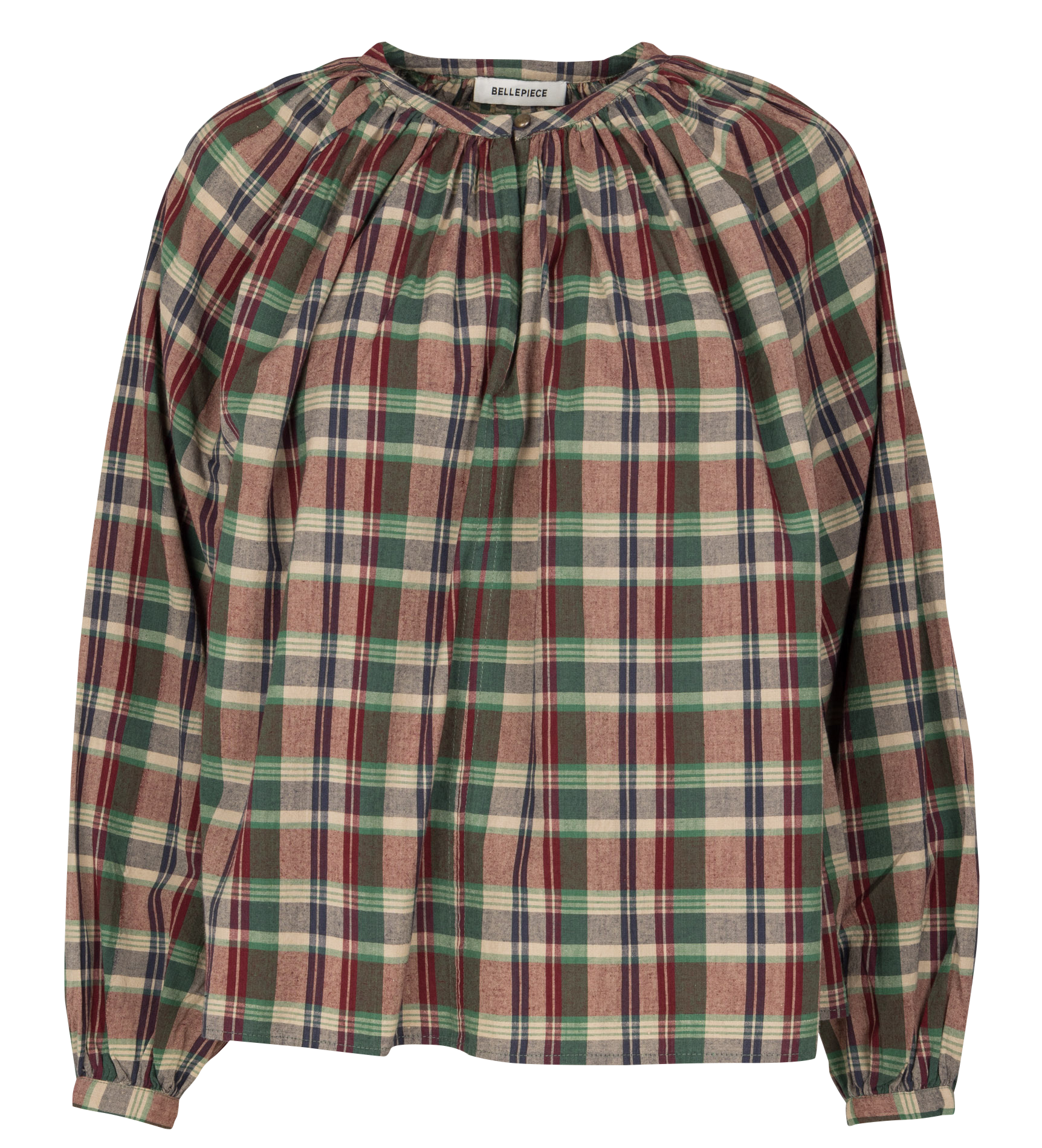 Checked round neck blouse BELLEPIECE Purple