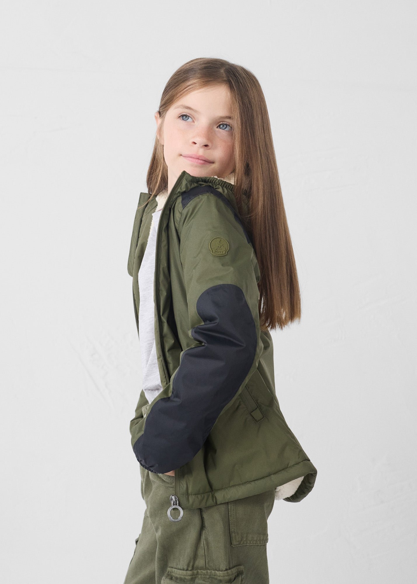 Child's hooded raincoat with sherpa lining lag sherpa JOTT Green