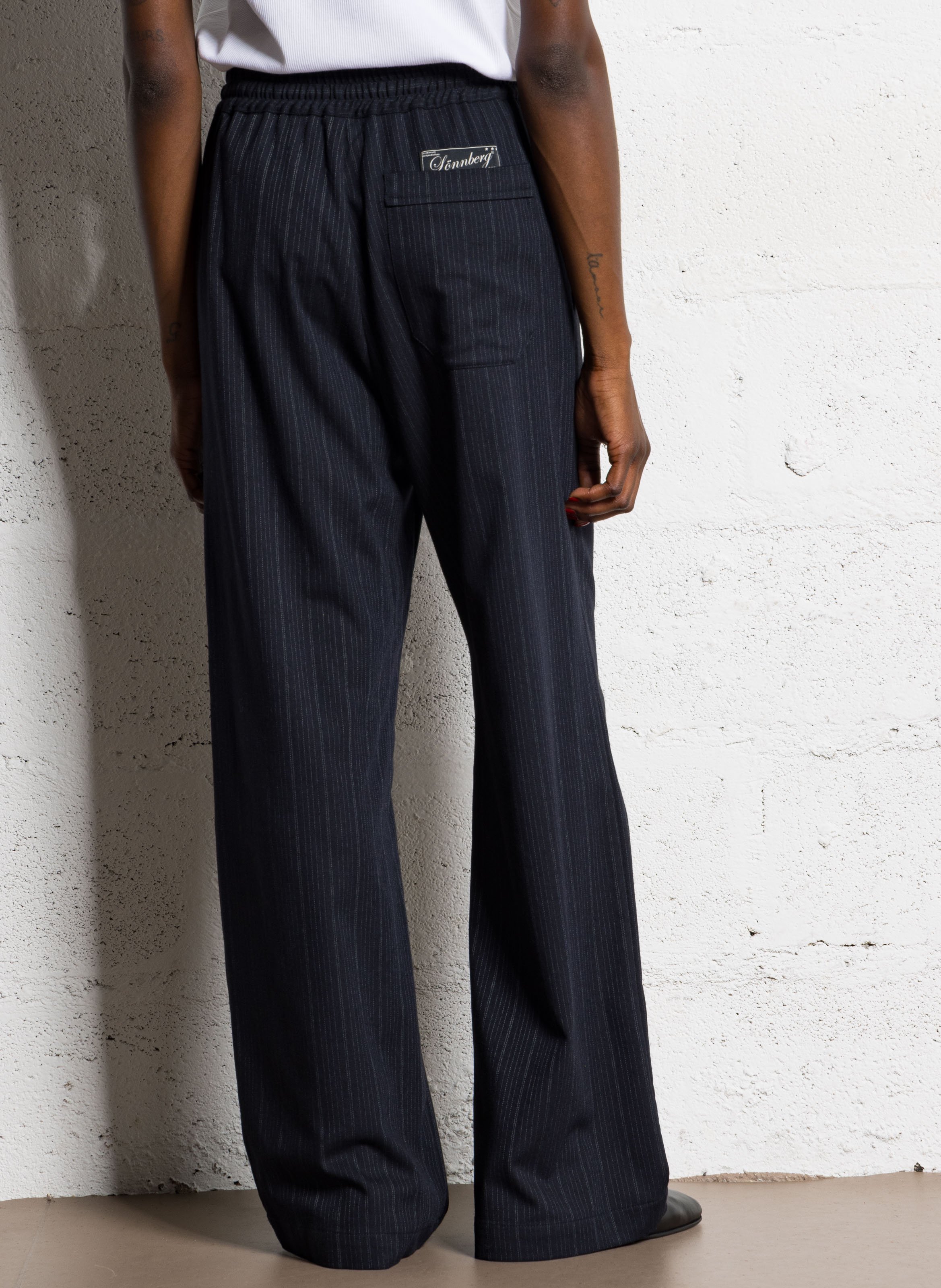 Pantalon taille haute élastiquée à rayures MARGAUX LONNBERG Bleu