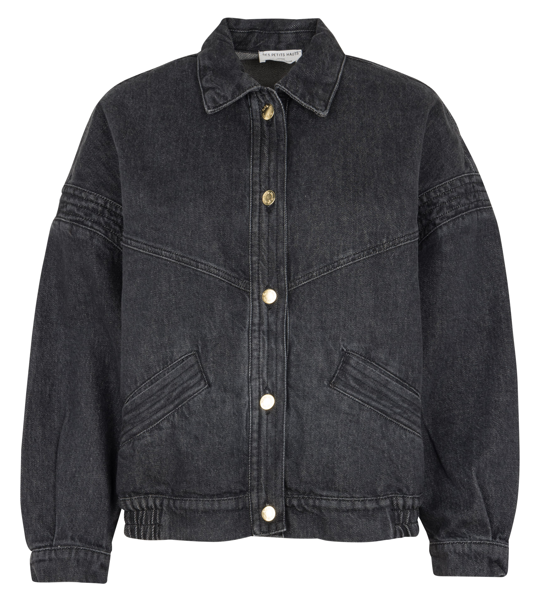 Oversized denim jacket with classic collar DES PETITS HAUTS Black