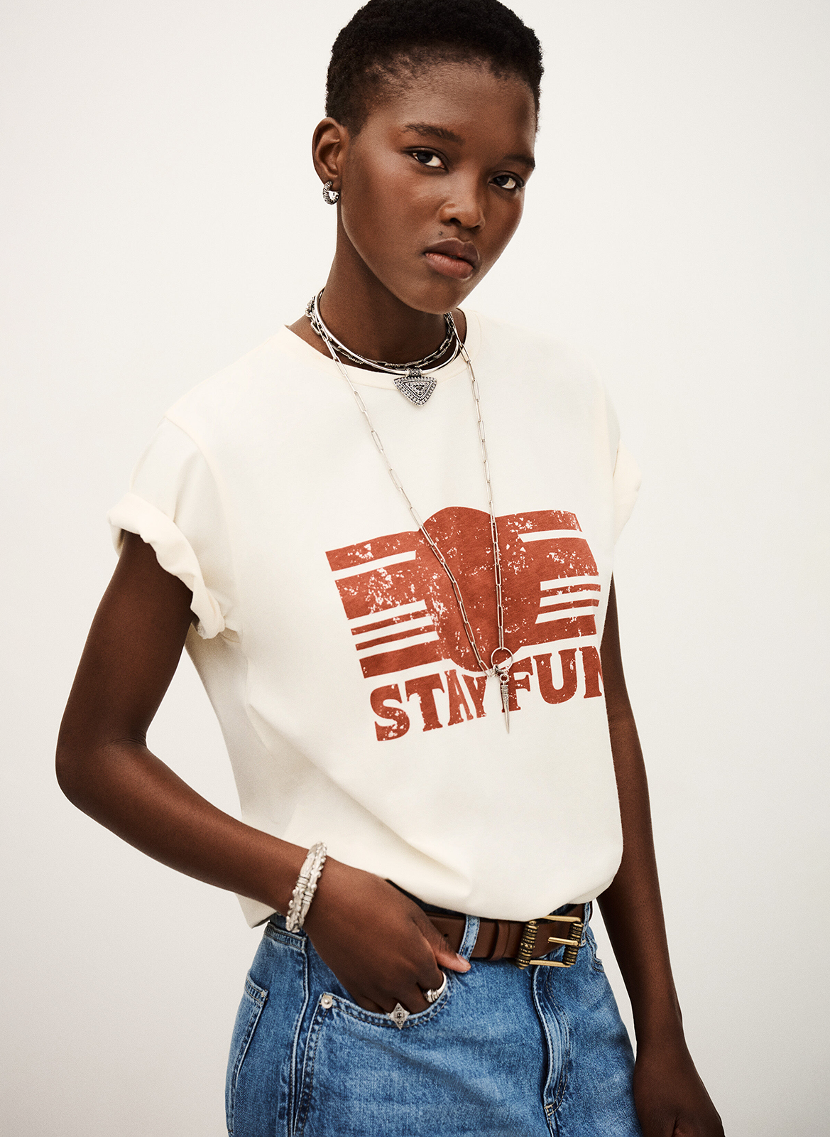 Straight screen-printed round-neck T-shirt BA&SH Beige