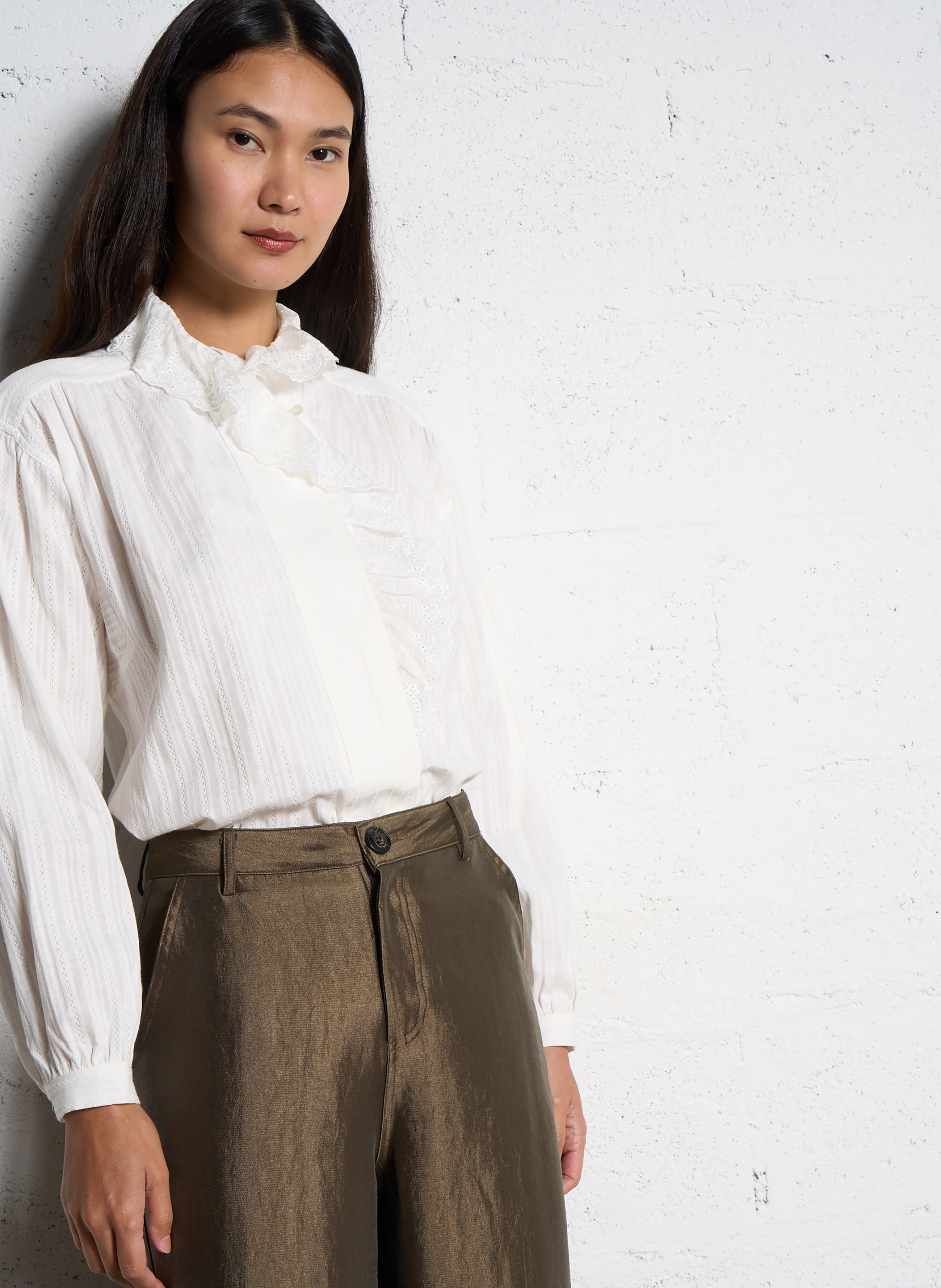 Cotton shirt with ruffled collar SOPHIE+LUCIE Beige