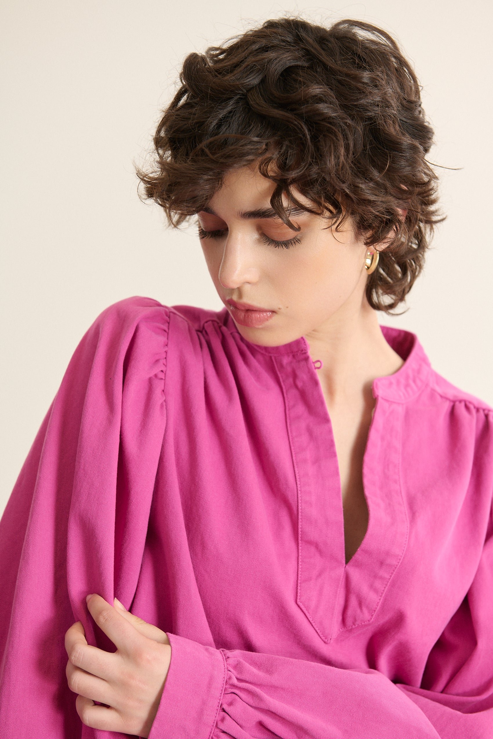 Long-sleeved denim tunic blouse GARANCE PARIS Pink