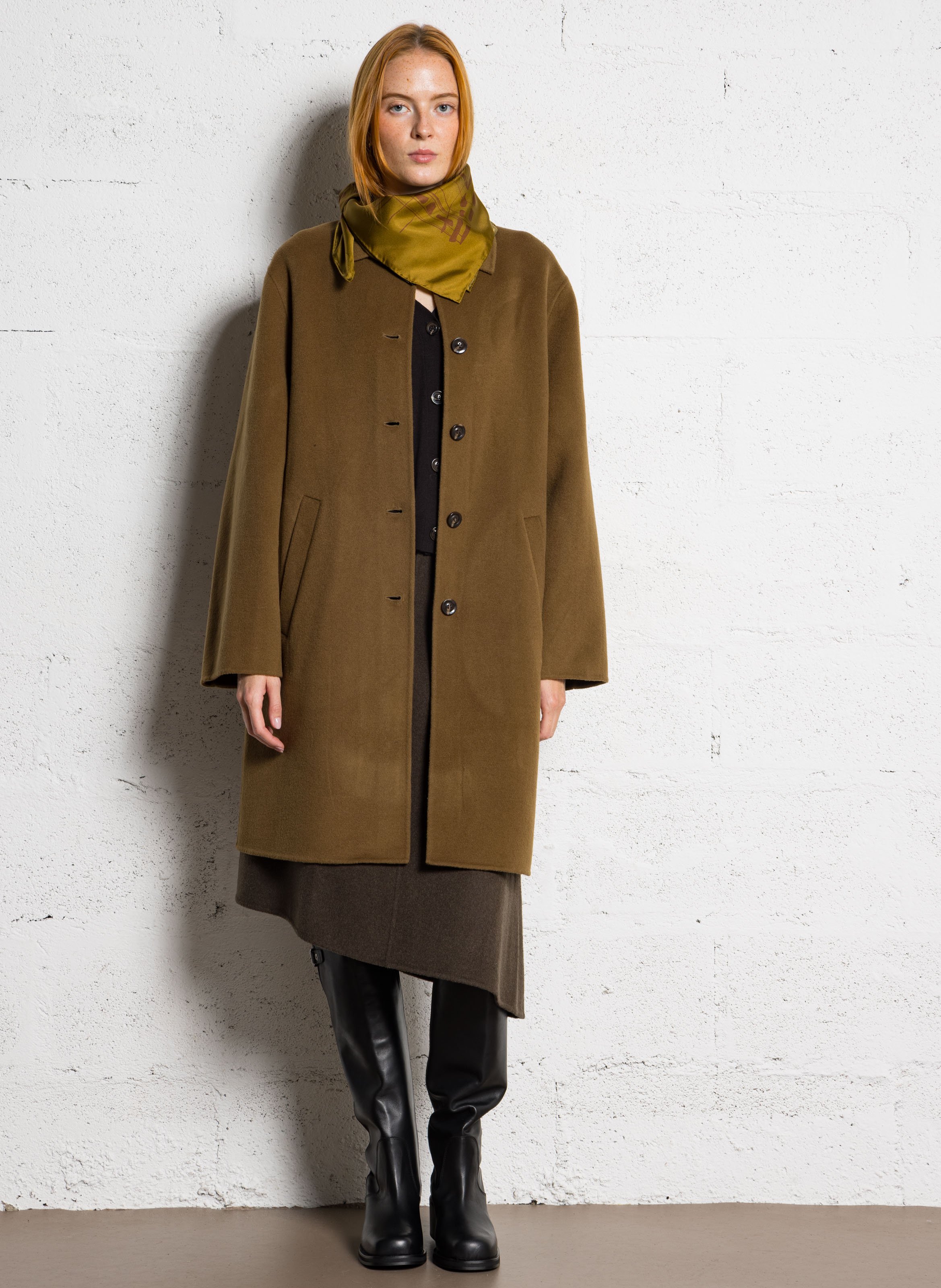 Manteau droit col classique en laine mélangée SOEUR Marron