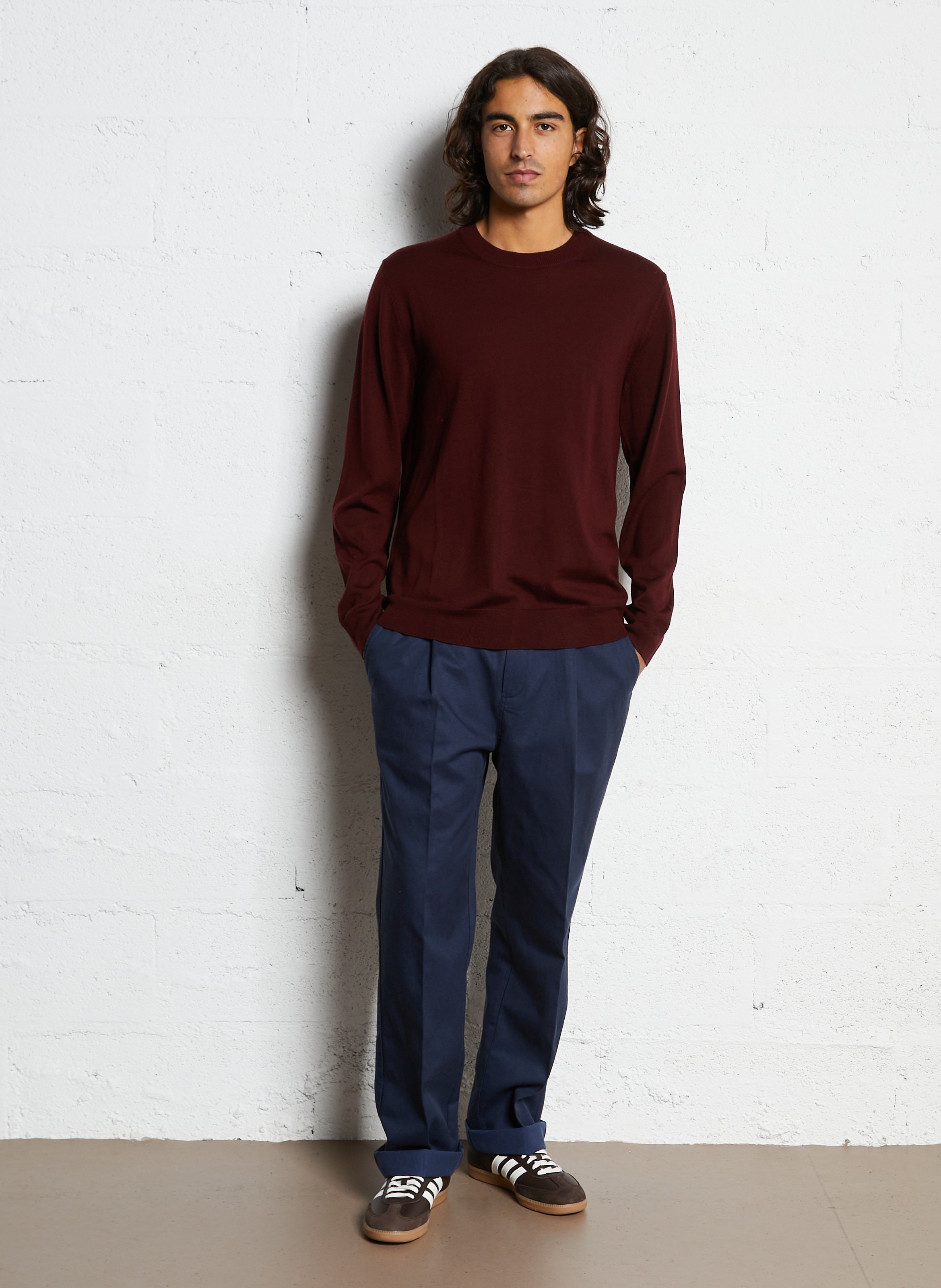 Straight round-neck merino wool sweater AU PRINTEMPS PARIS Purple