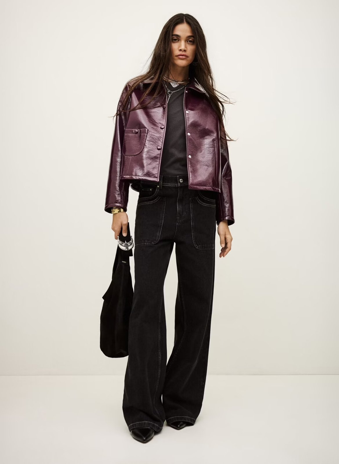 Veste droite col claudine effet cuir BA&SH Prune