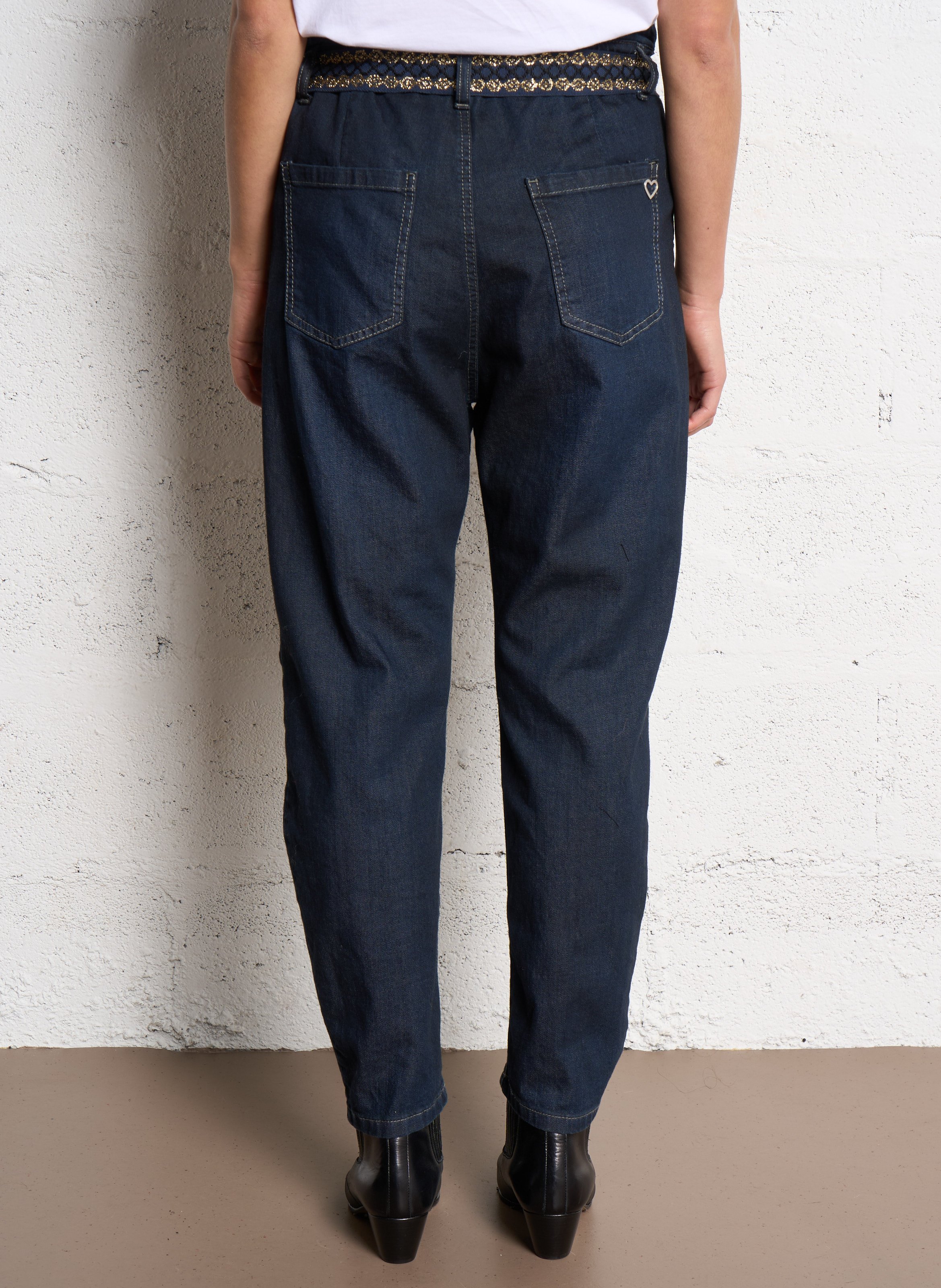 Jean paperbag taille haute en coton mélangé PLEASE Bleu