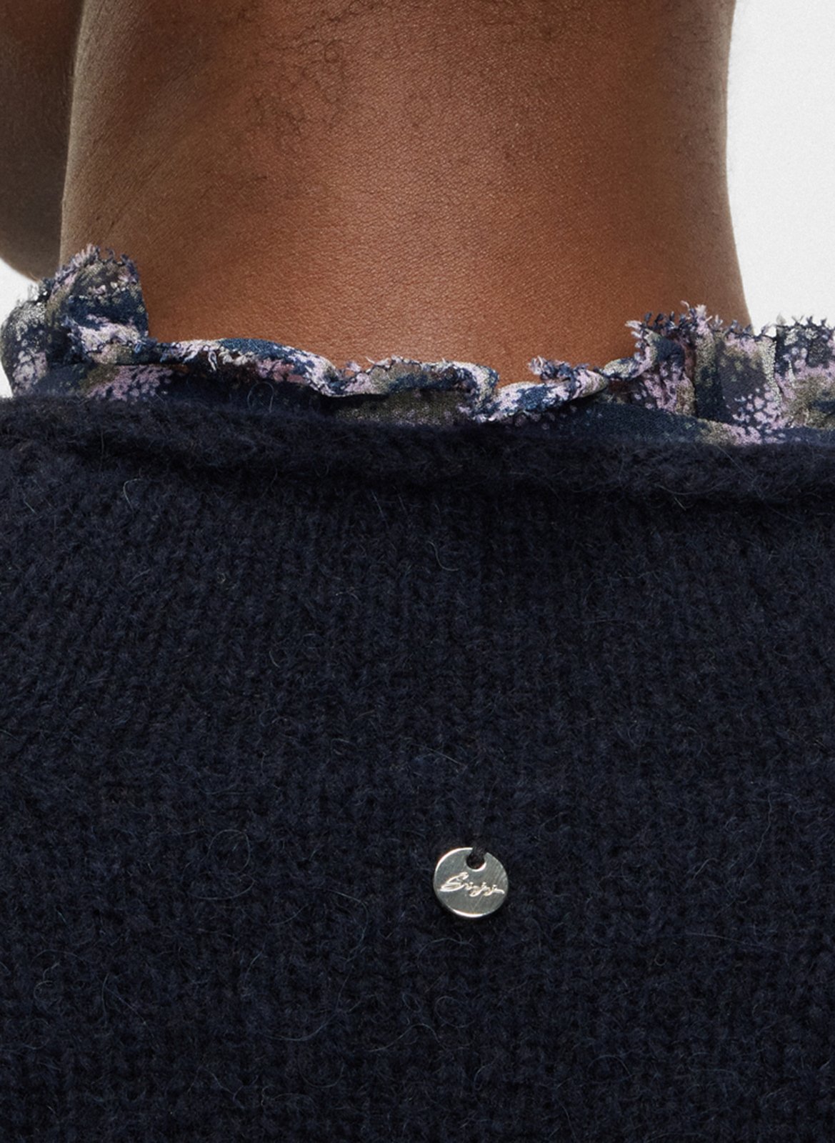 Pull droit col rond uni en laine mélangée BOSS Bleu