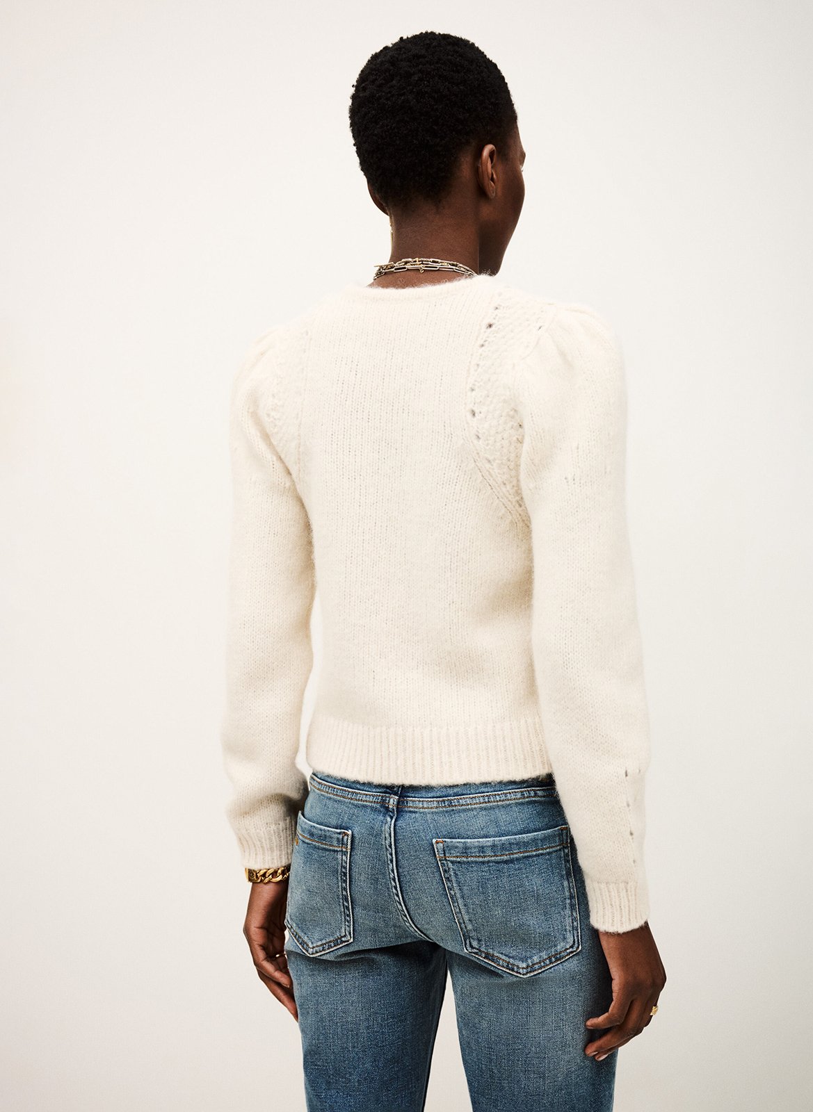 Pull court droit en laine mélangée BA&SH Beige