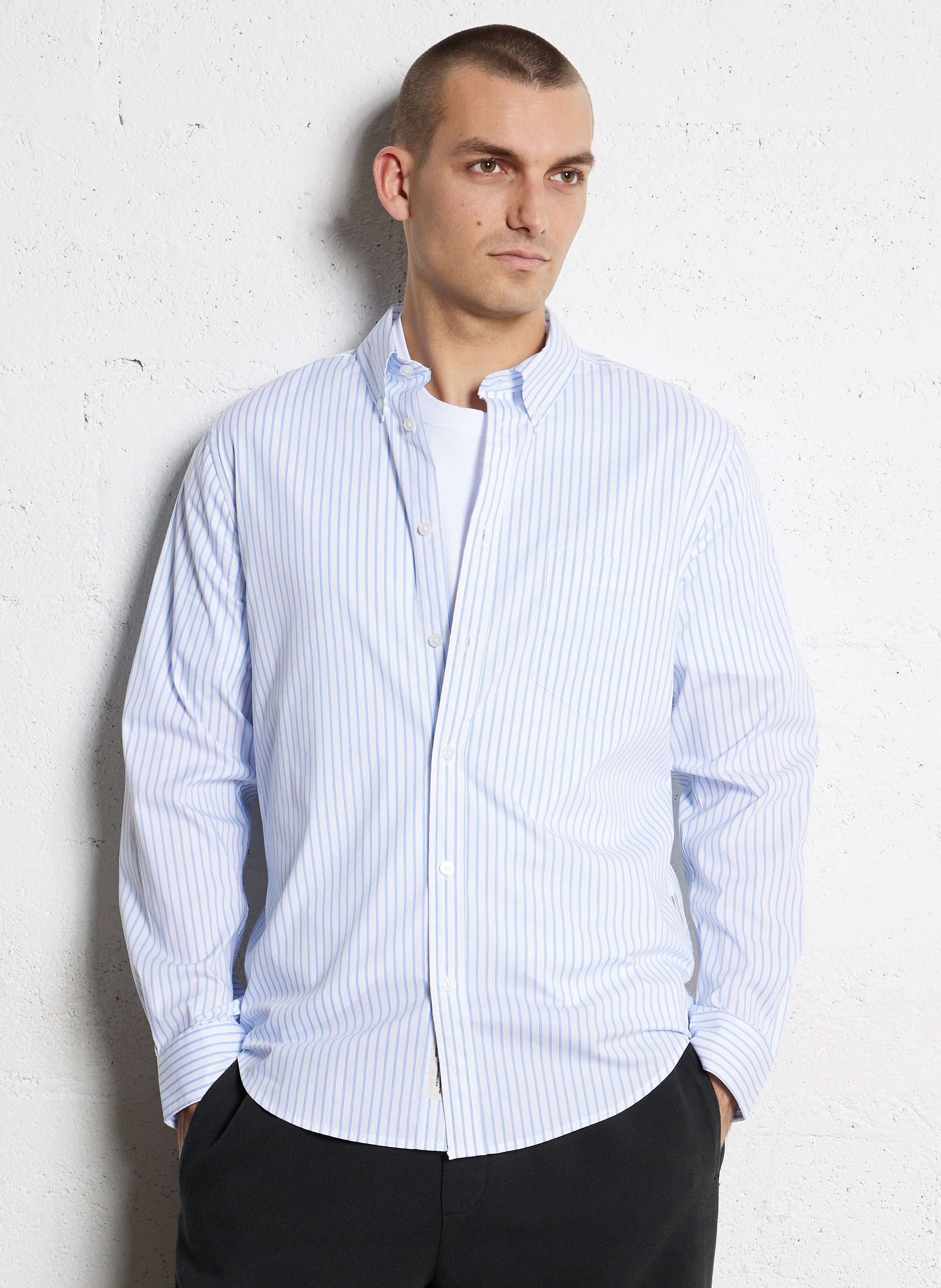 Straight-cut cotton-blend shirt with classic collar MINIMUM Blue