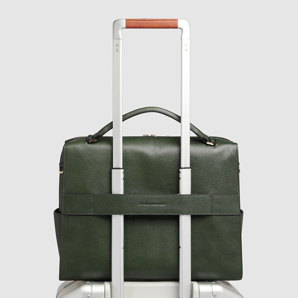 Women's laptop bag with iPad® compartment, shock protection, and RFID protection PIQUADRO Green