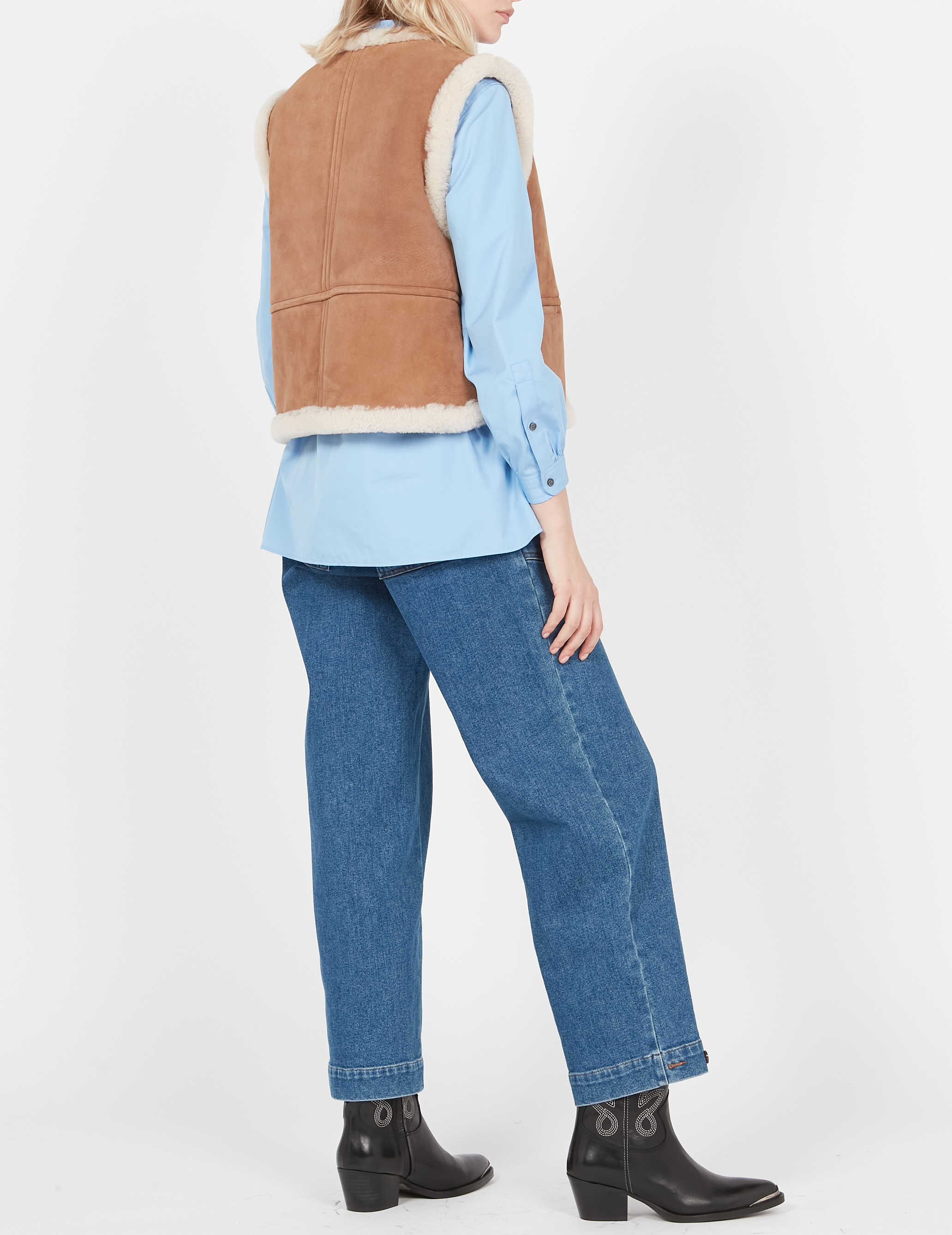 Veste sans manche en peau lainée SOEUR Beige