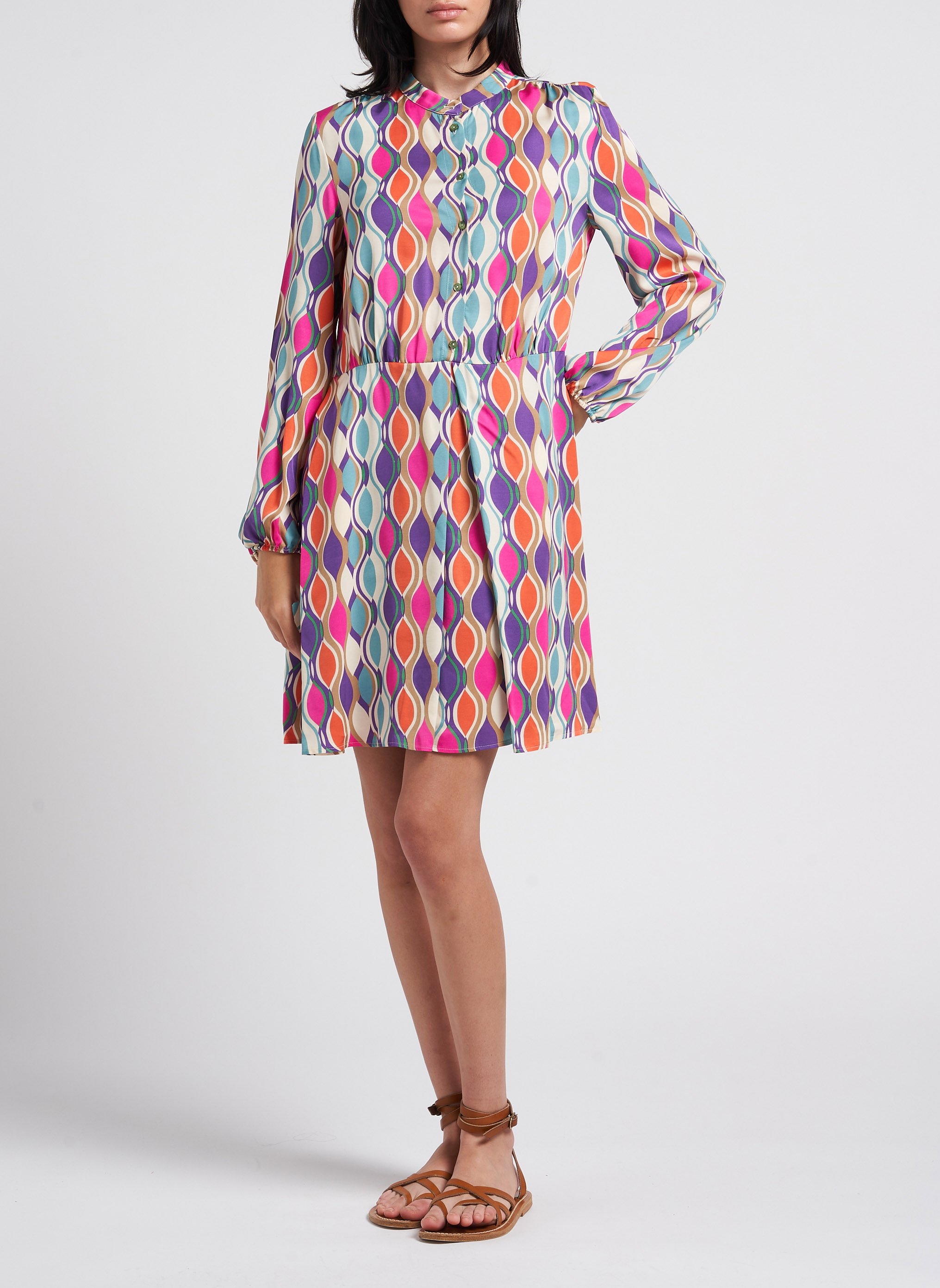 Bedrucktes Kurzkleid mit Mao-Kragen PENNYBLACK Violett