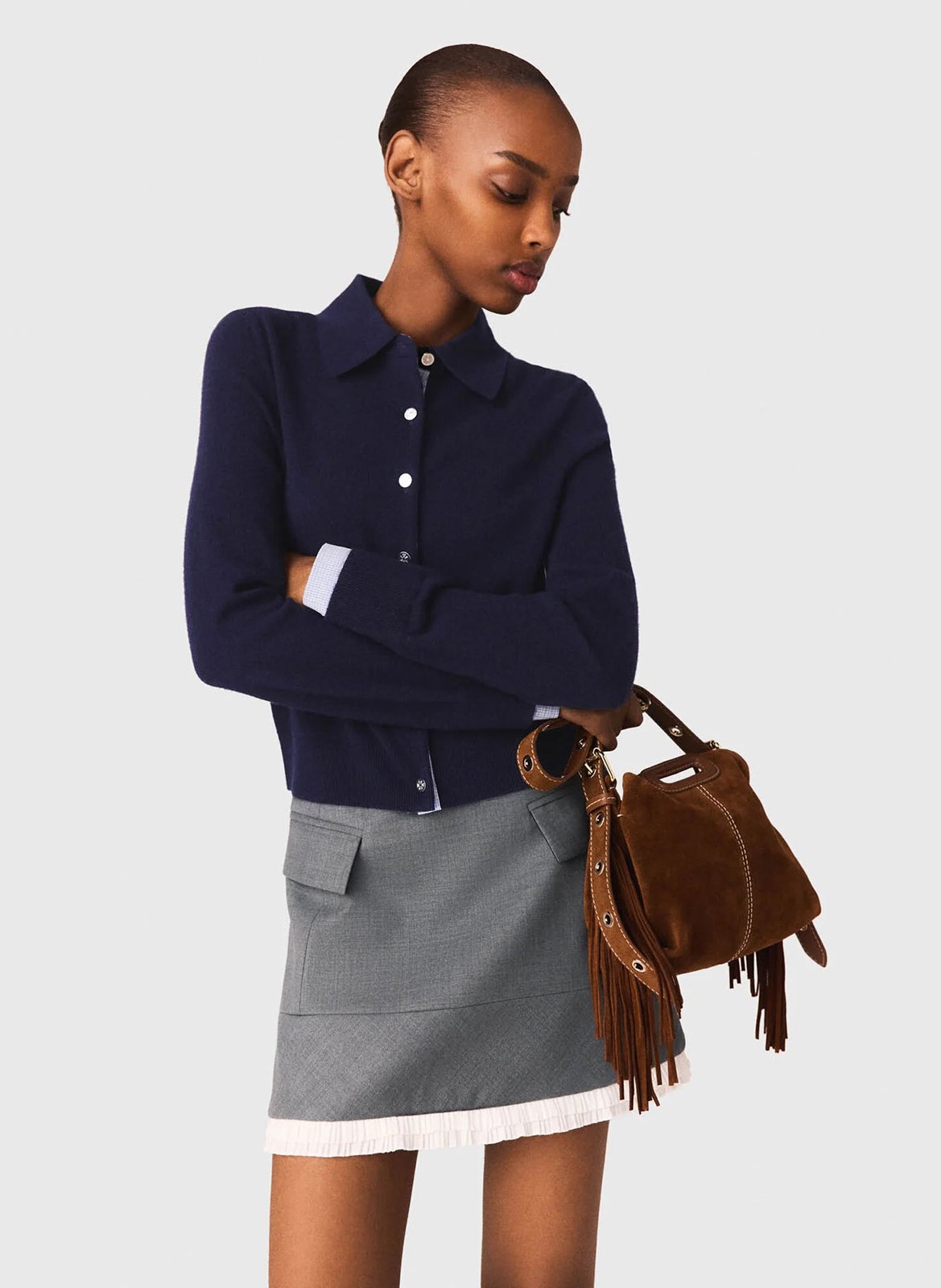 Trapeziumrok van wolmix Paulin MAJE Grijs