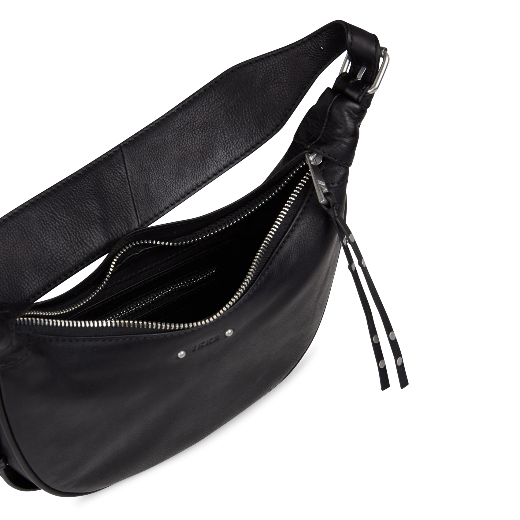 Sac demi-lune en cuir grainé IKKS Noir
