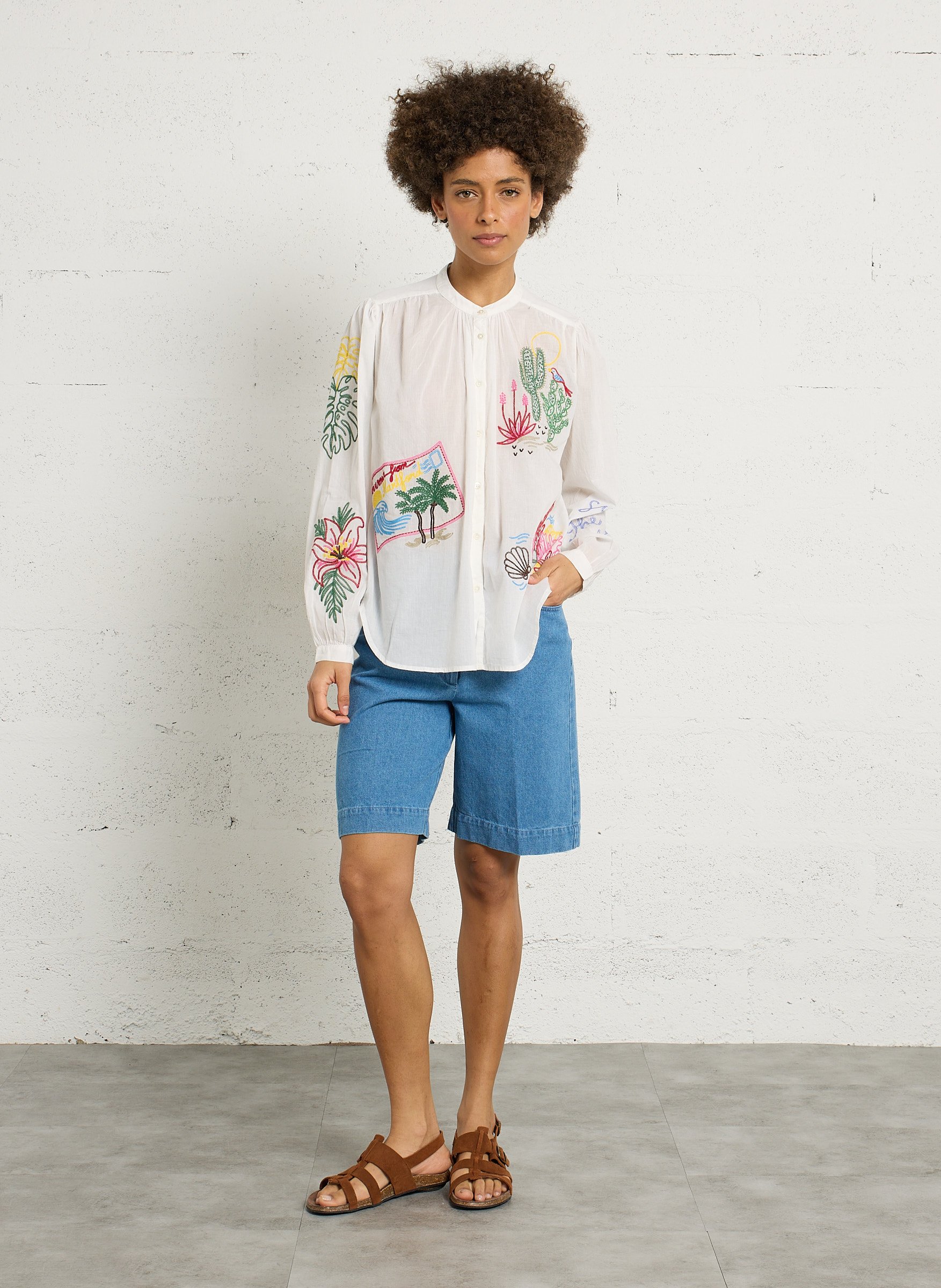 Chemise oversize col col en coton brodé HARTFORD Multicolore