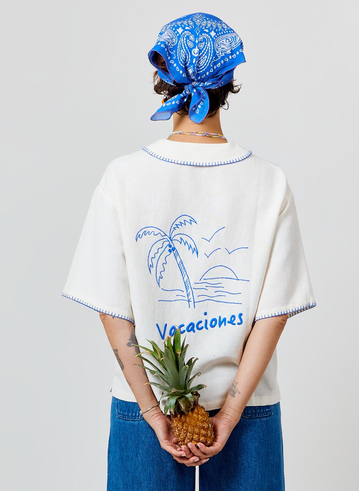 Chemise oversize col classique brodée A.P Beige