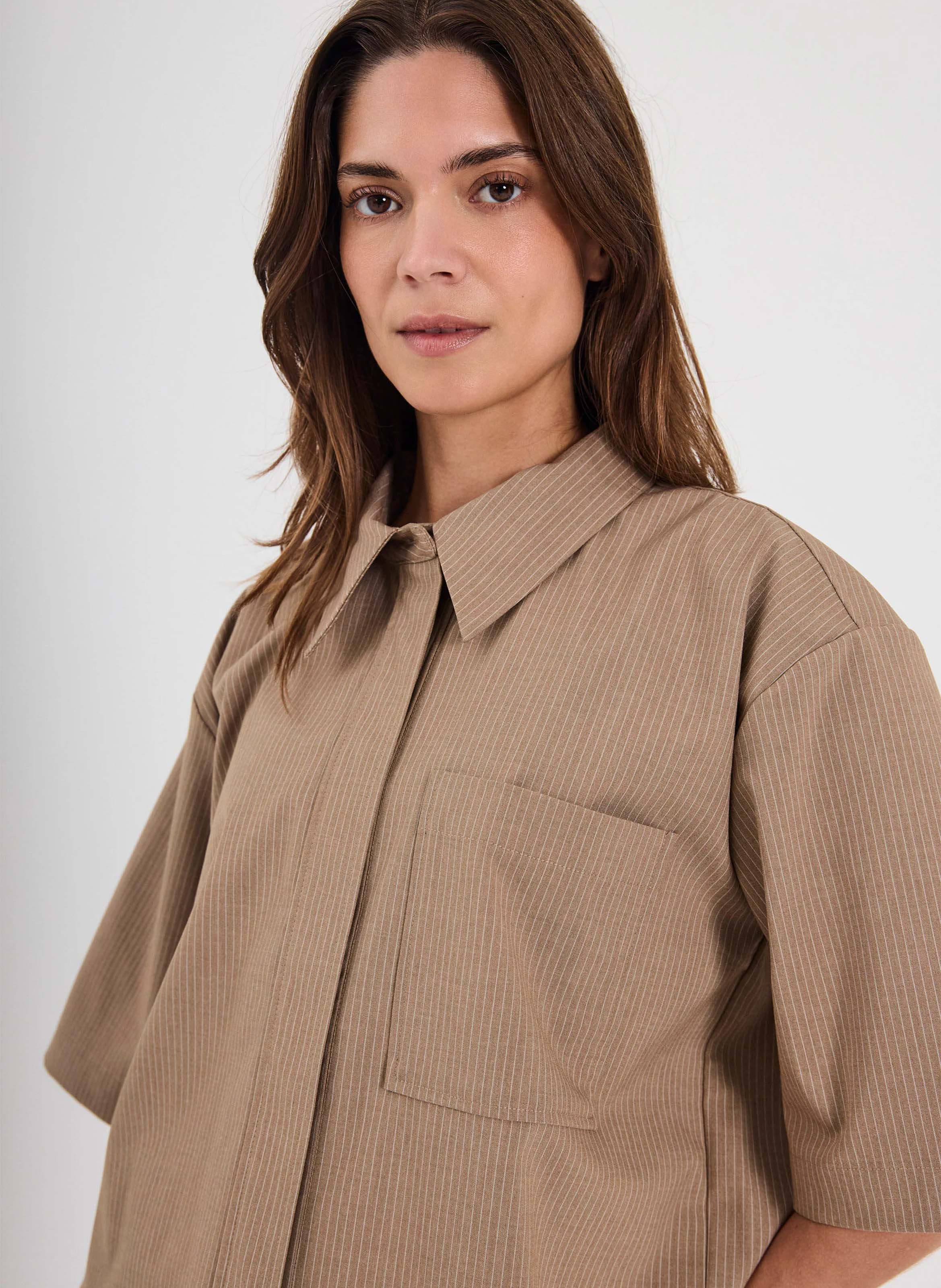 Straight striped shirt with classic collar NORR Beige