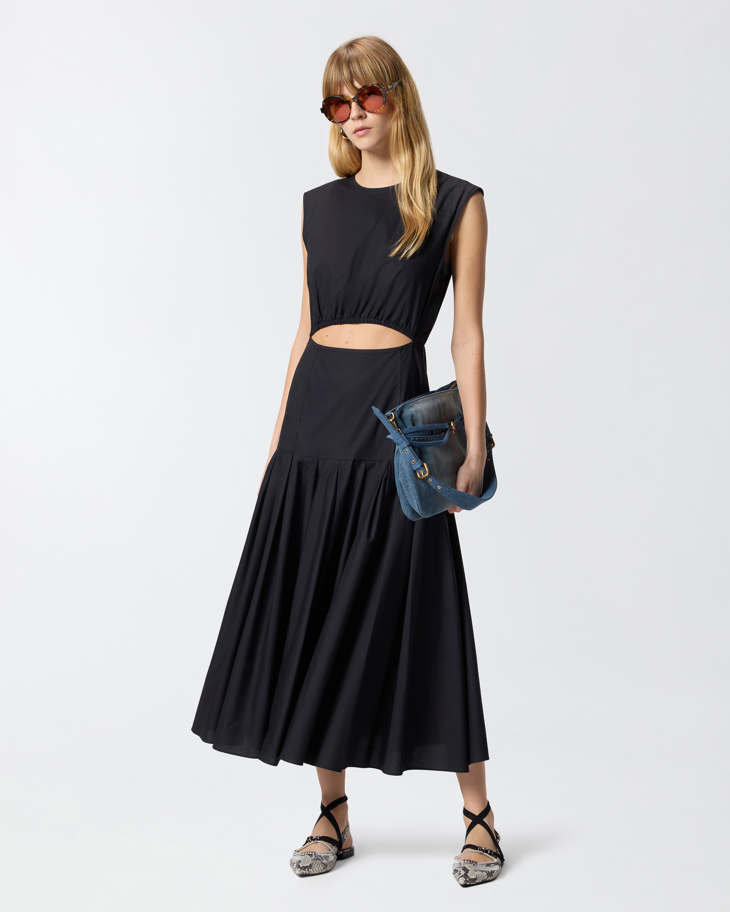 Robe midi plissée sans manches à découpe PINKO