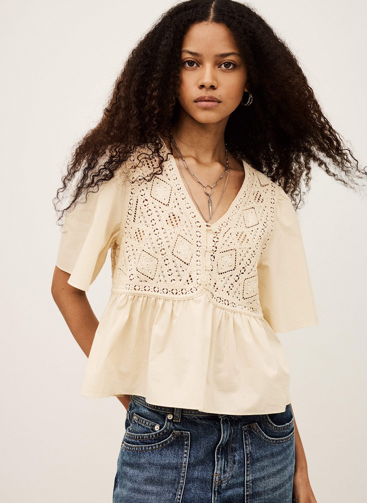 Top col V en coton BA&SH Beige
