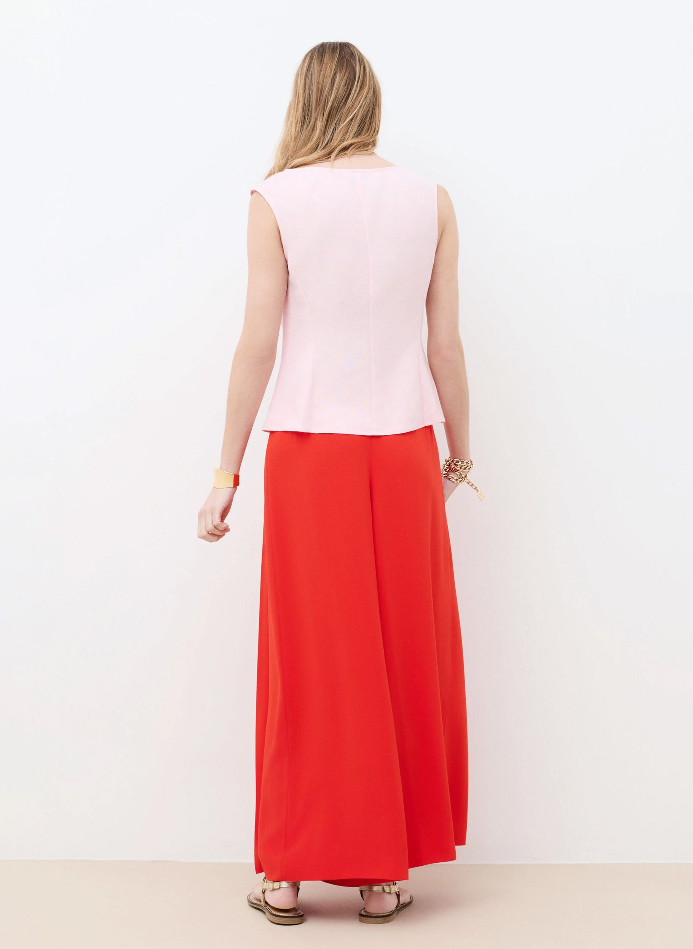 Top ajusté en lin mélangé CAROLL Rose