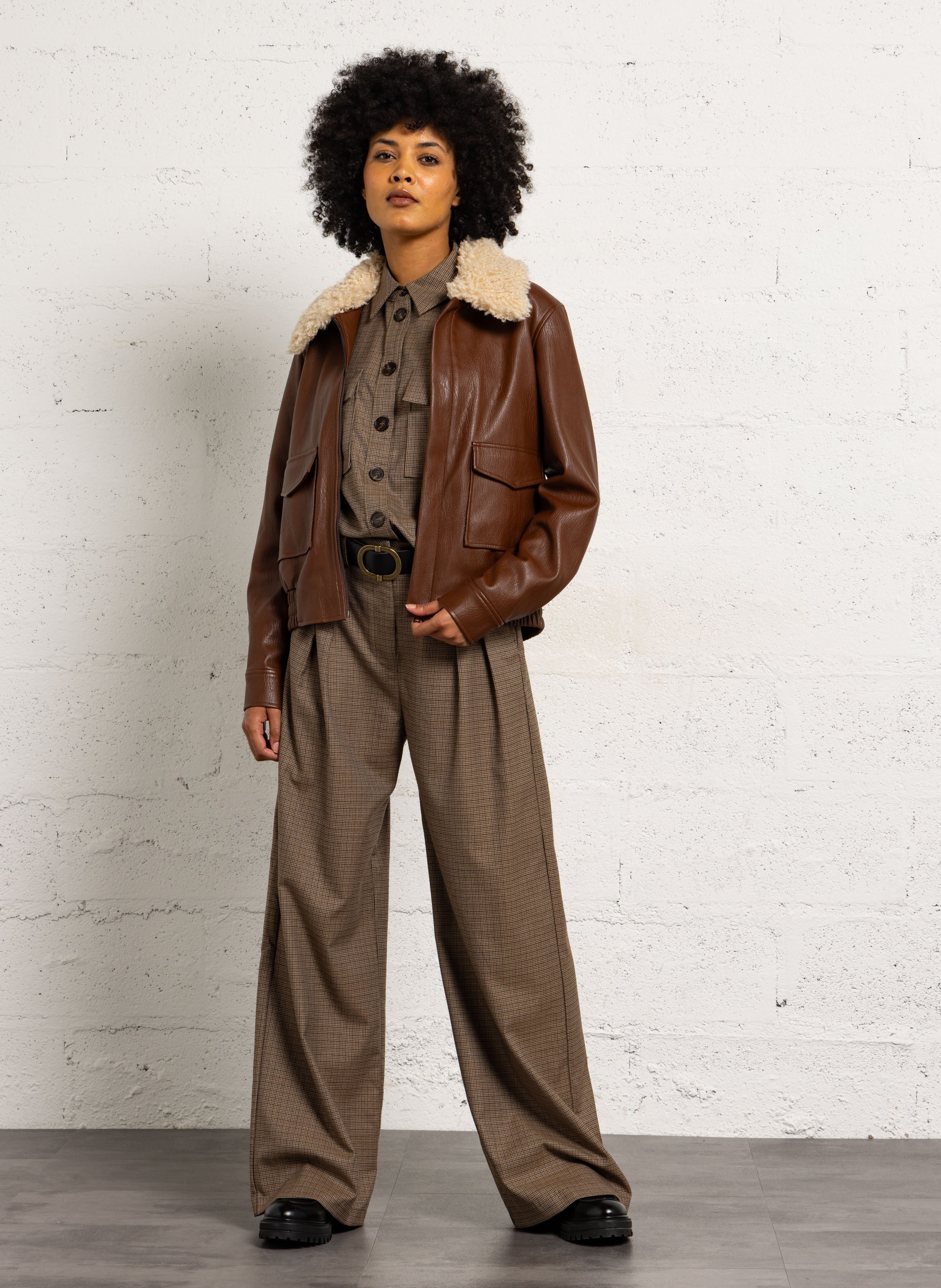 Manteau col sherpa effet cuir SUNCOO Marron