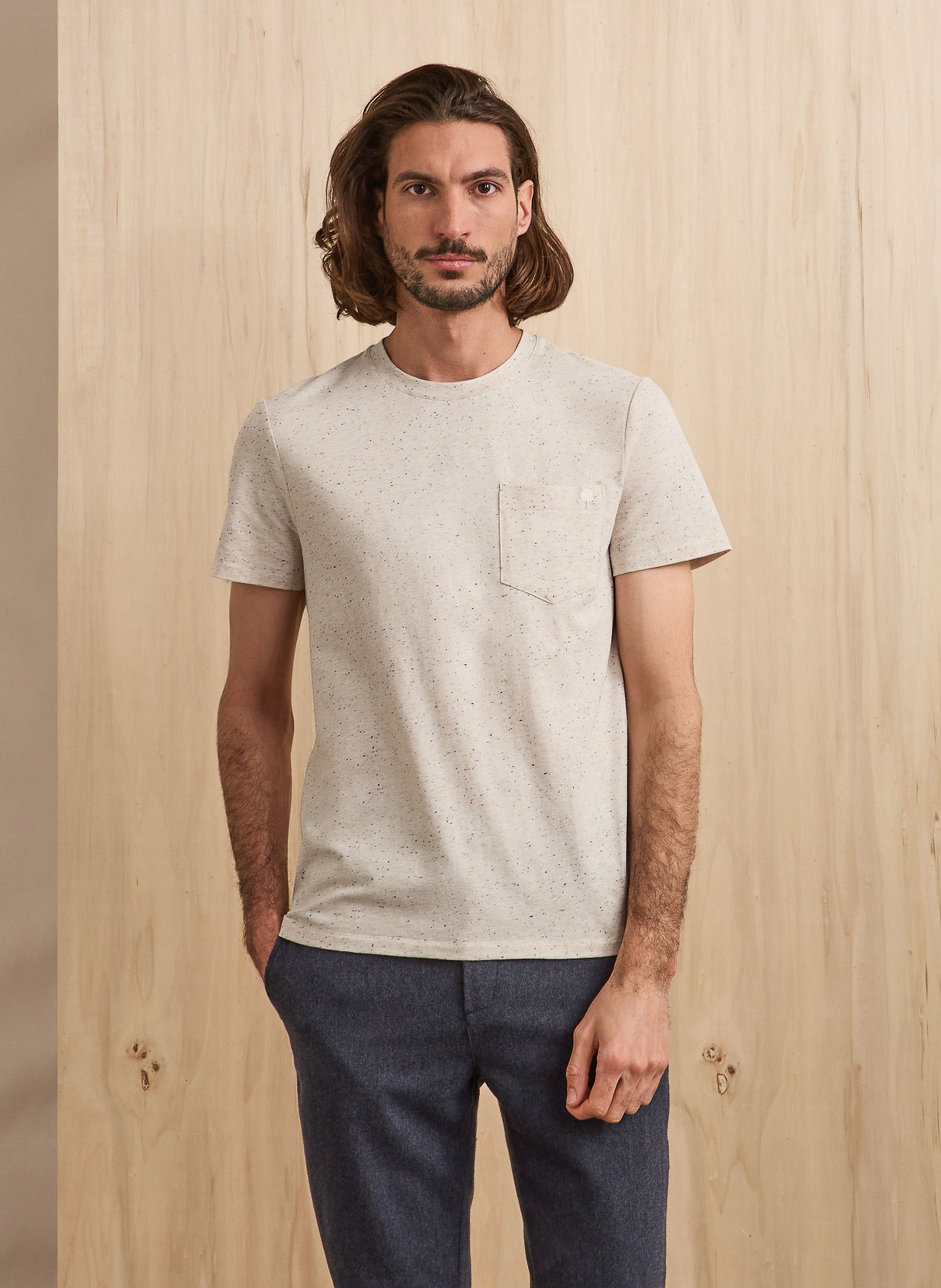 Tee-shirt col rond en coton mélangé FAGUO Beige