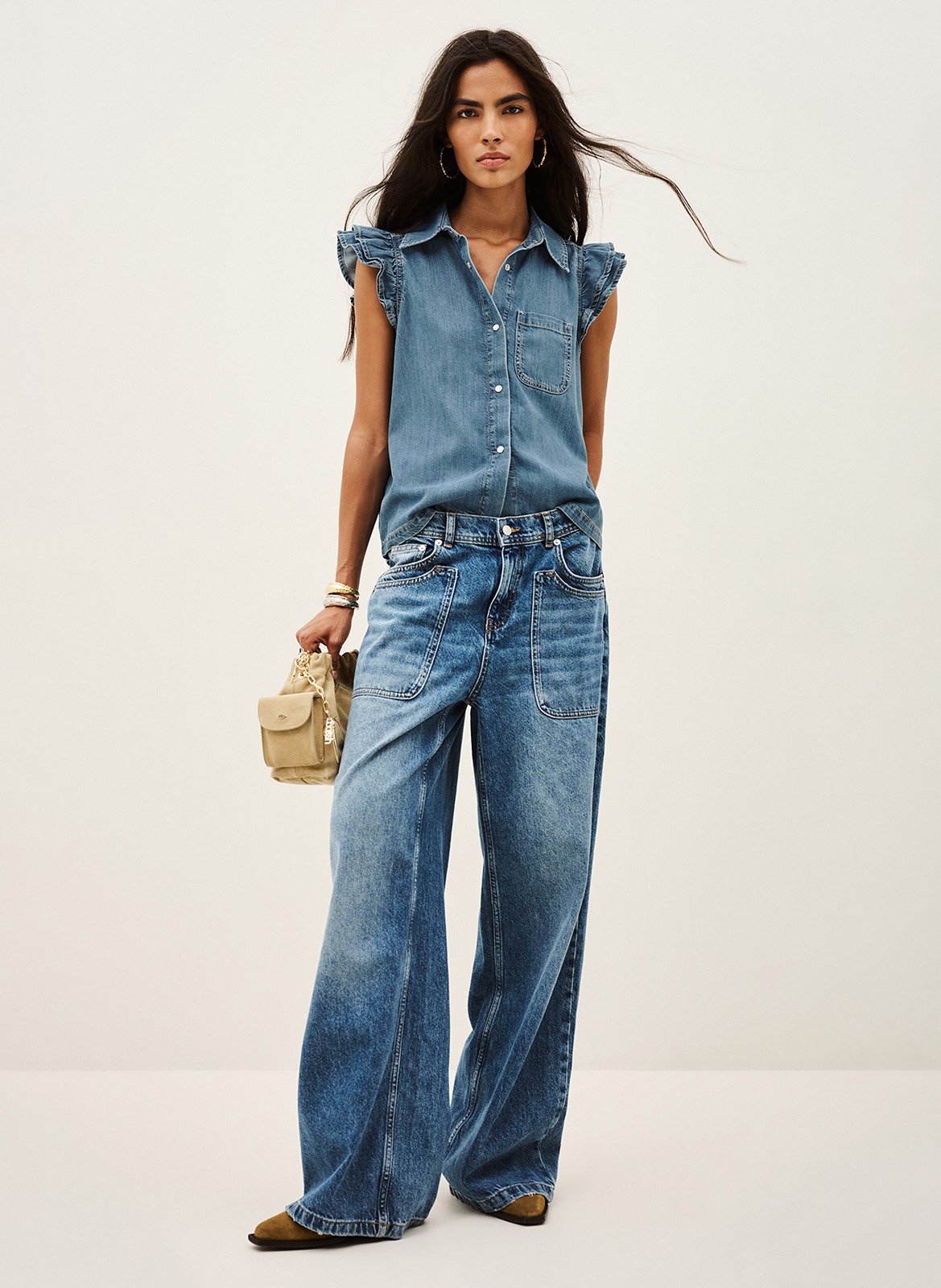 Ärmellose Jeansbluse mit Knopfleiste BA&SH Blau