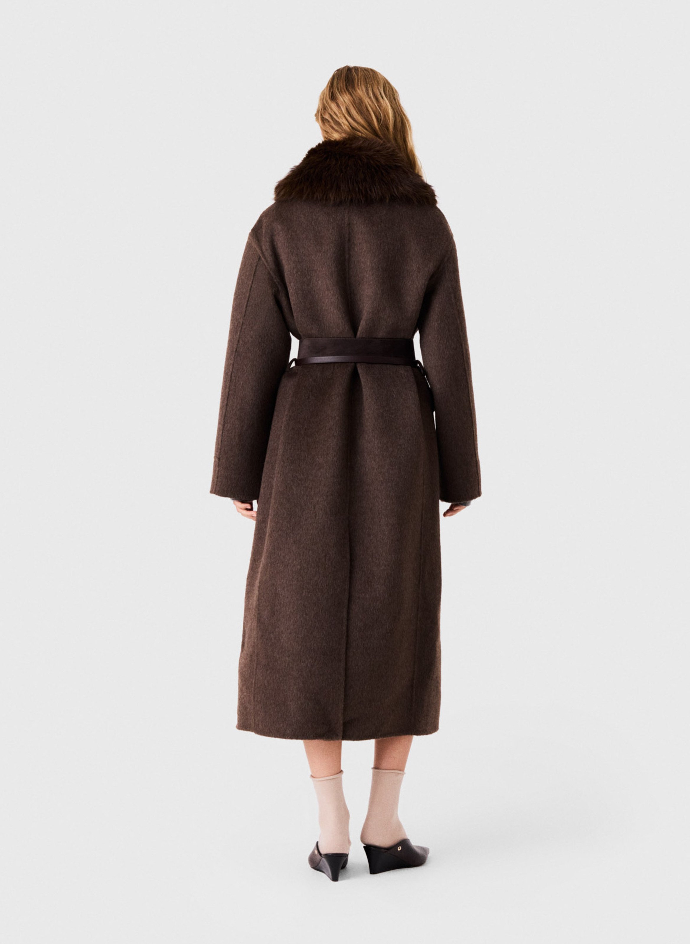 Manteau cintrée col classique en laine mélangée MAJE Marron