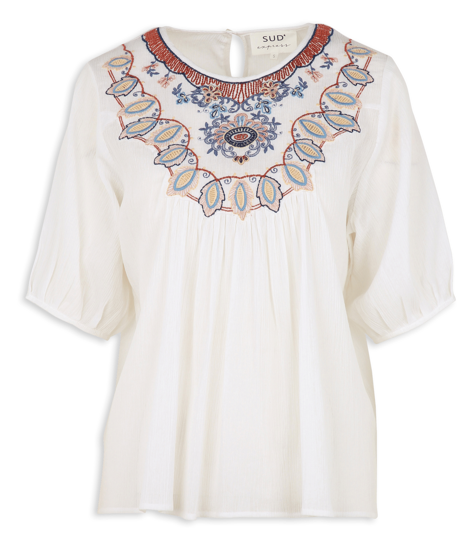 Oversize Bluse mit Rundhalsausschnitt und Stickerei SUD EXPRESS Weiss