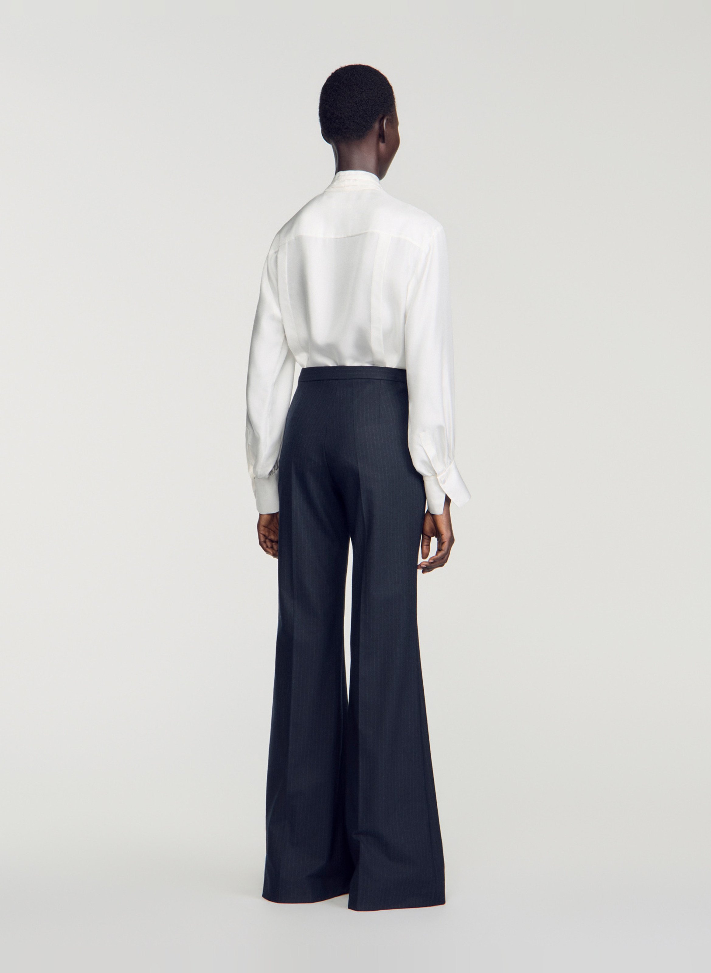 Pantalon flare en laine mélangée SANDRO Bleu