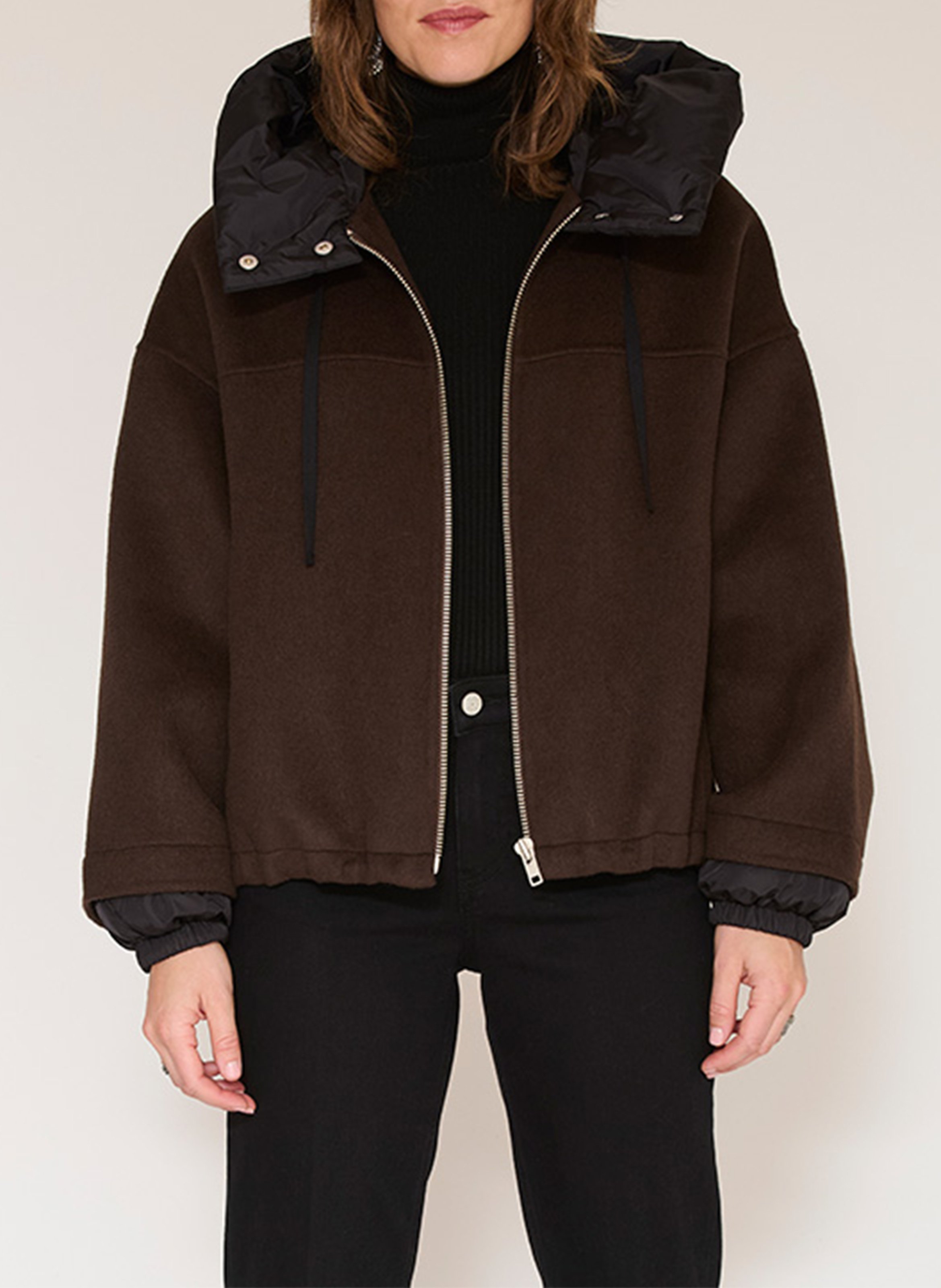 Veste ample col montant en laine mélangée MKT Marron