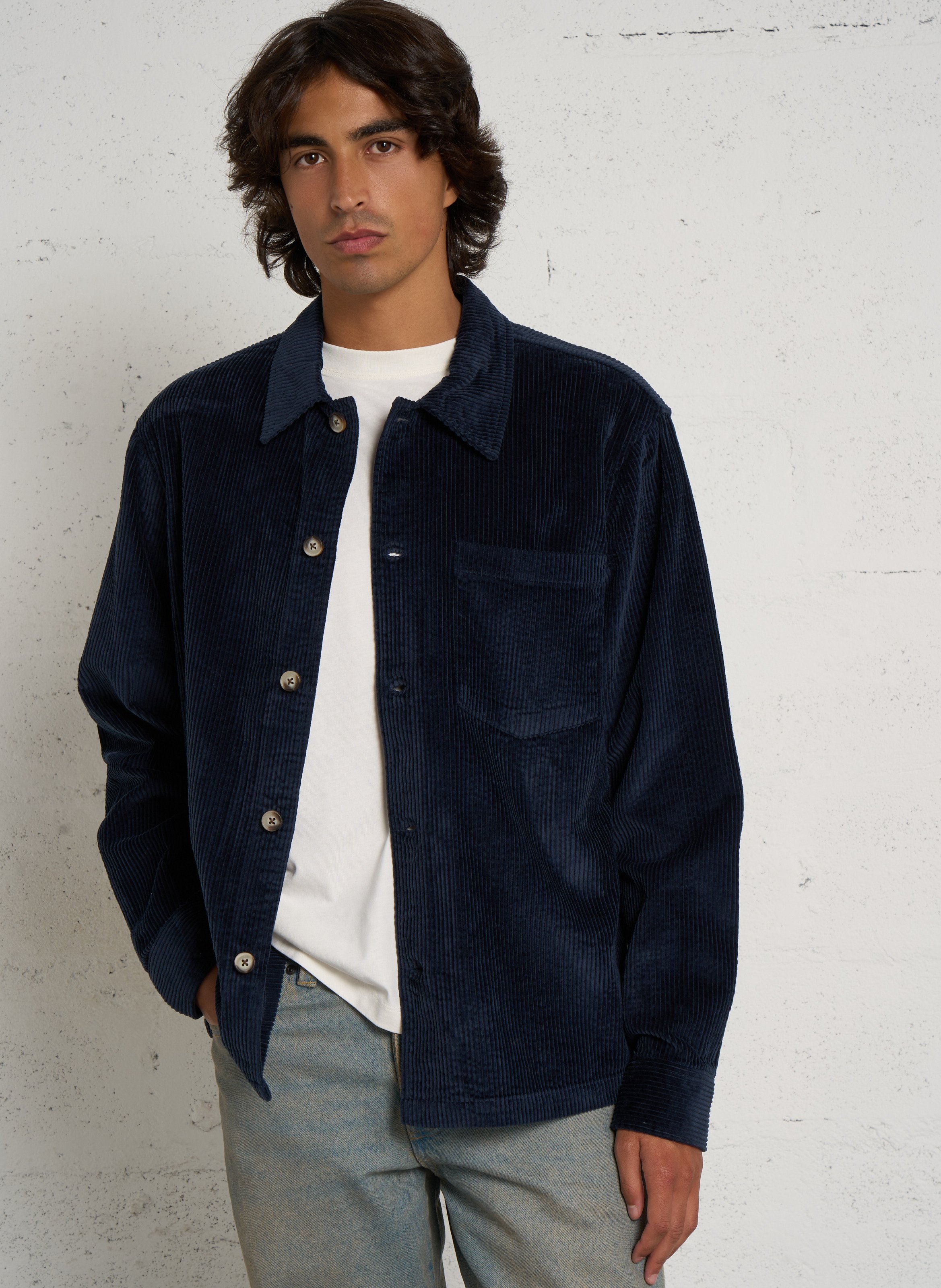 Chemise aus Baumwoll-Velours in Regular-Passform SOLID