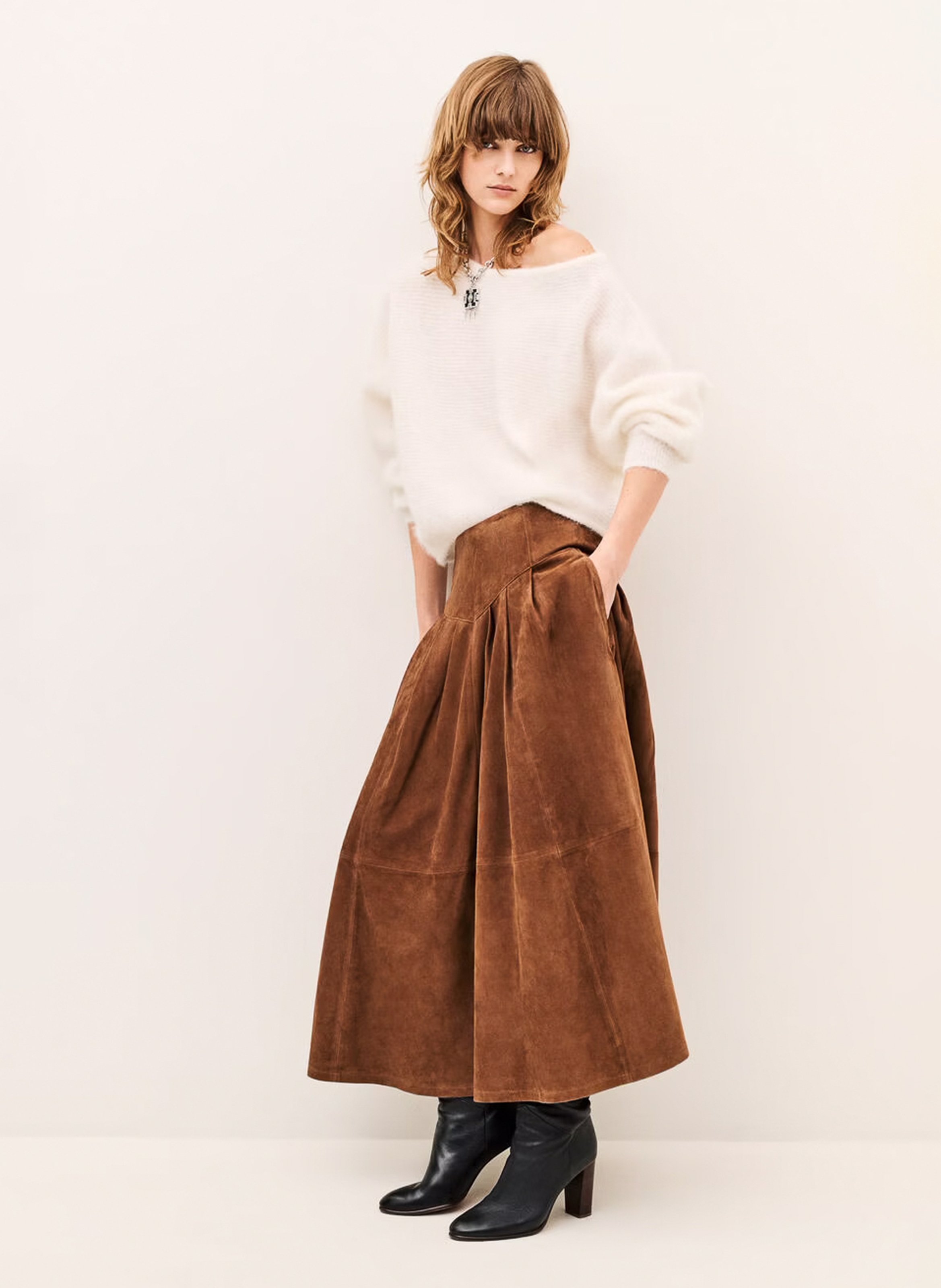 Pull ample col bateau en alpaga mélangé | Beige BA&SH Femme