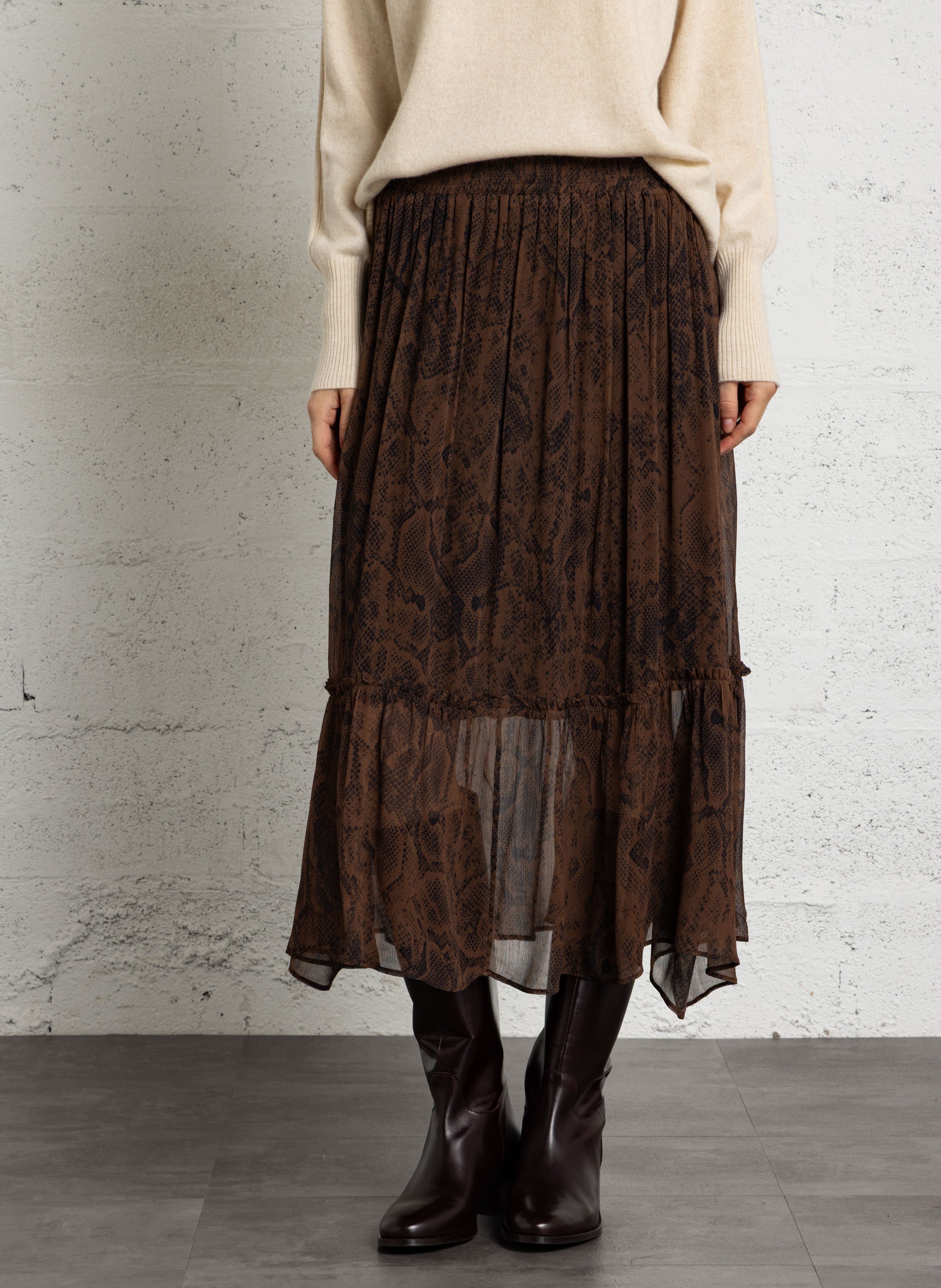 Python-print flared skirt BERENICE Brown