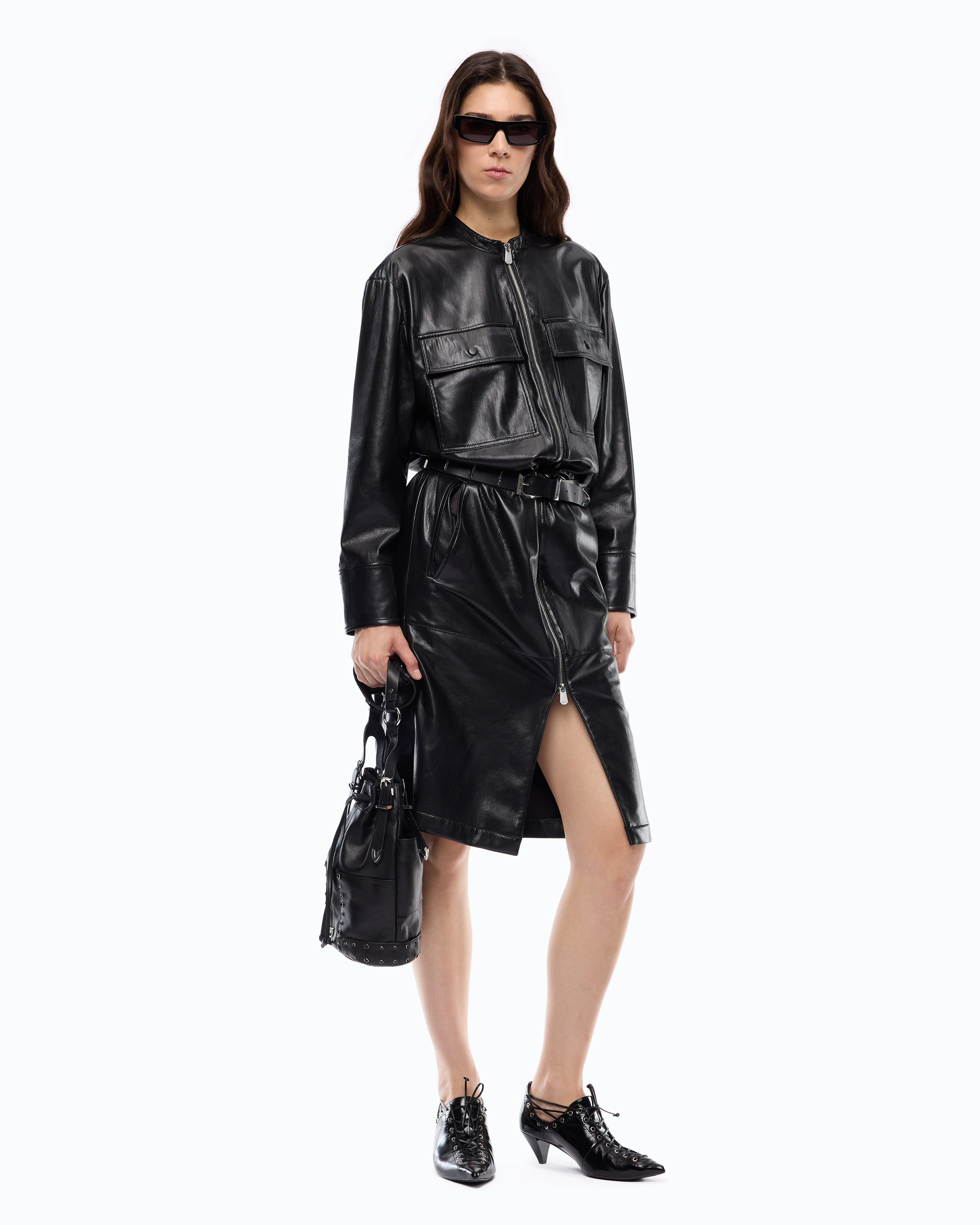 Robe midi zippée effet cuir PINKO Noir