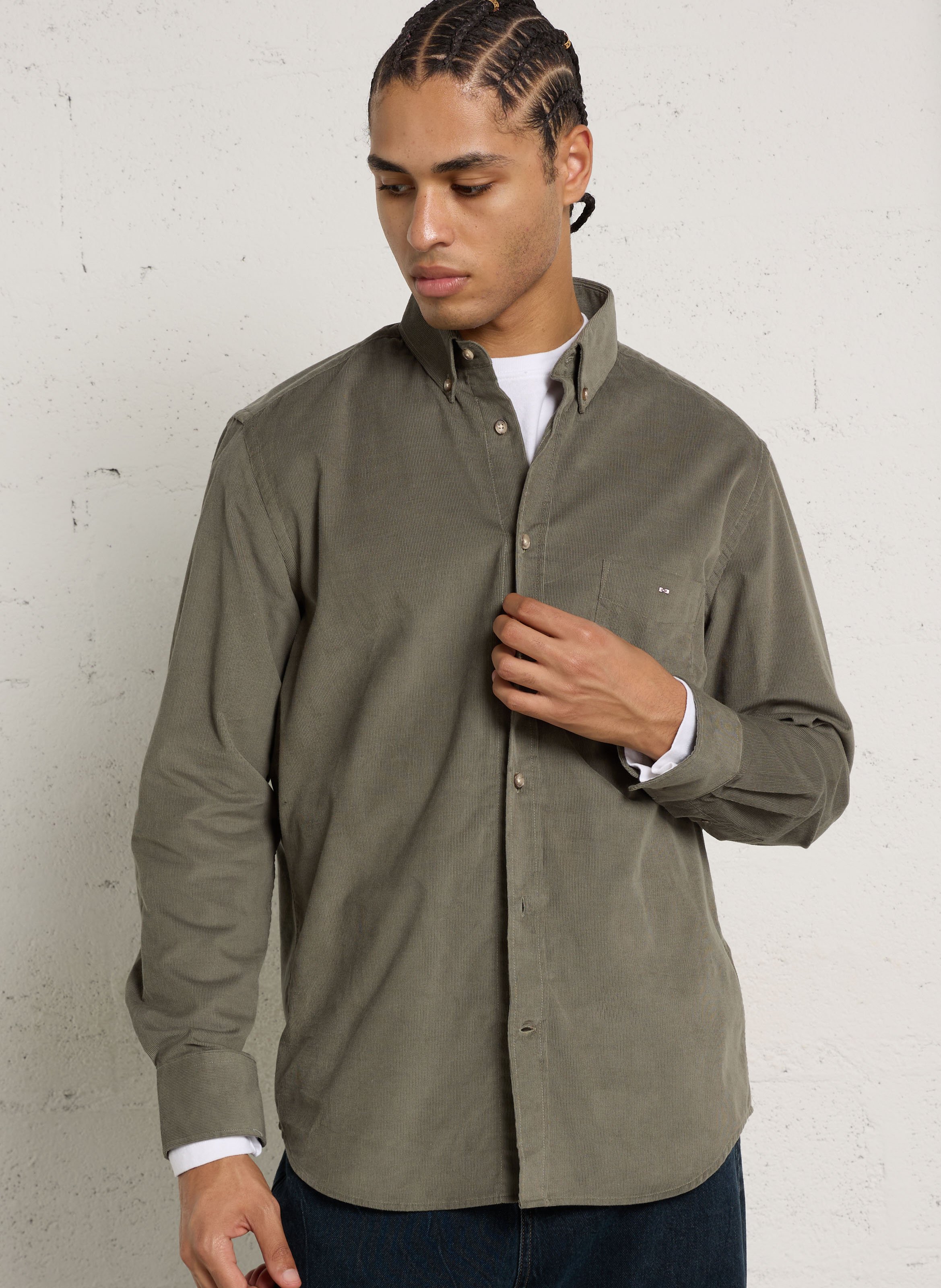 Straight ribbed cotton shirt EDEN PARK Khaki