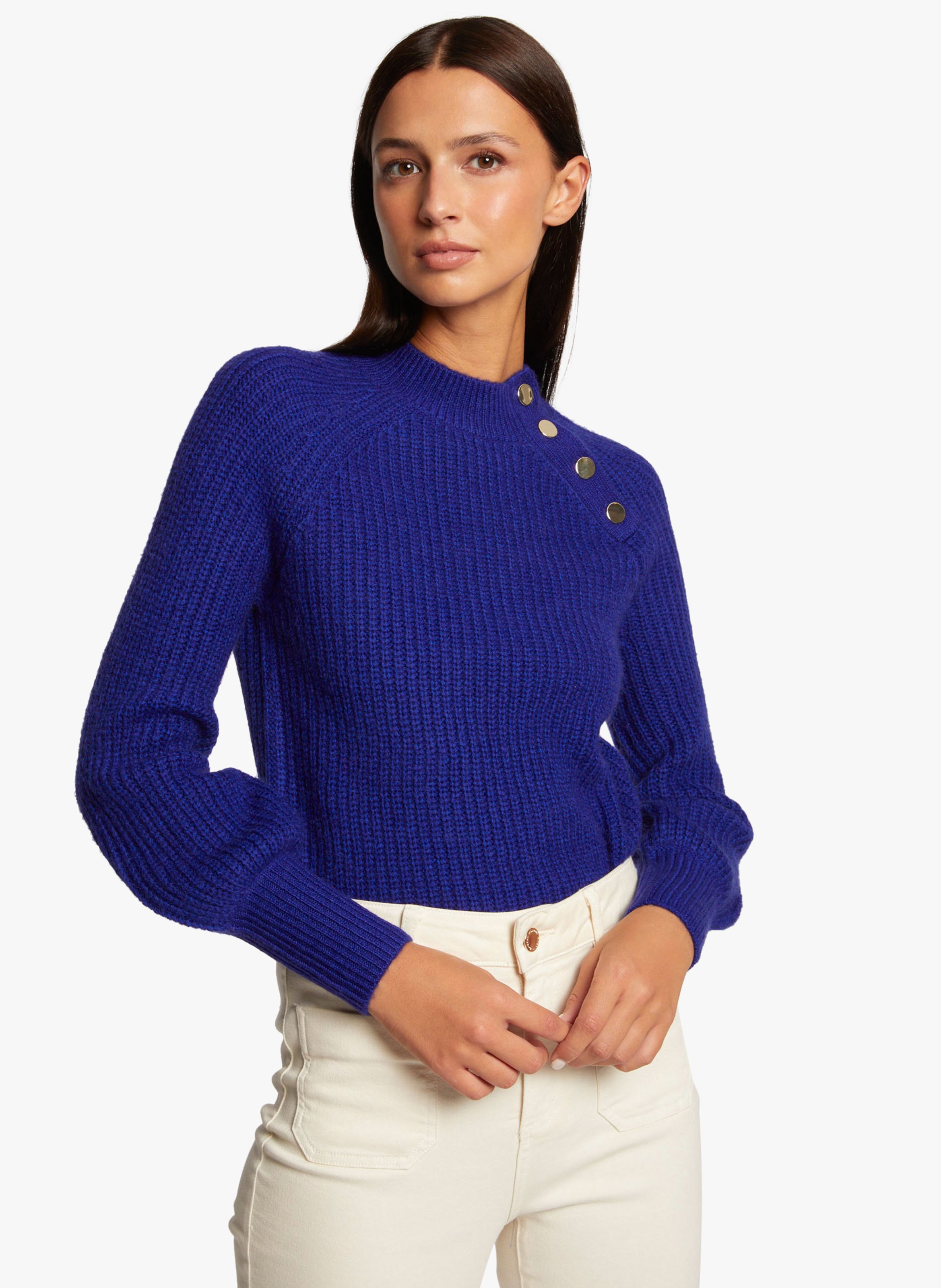 Pull col 2025 montant boutonné femme