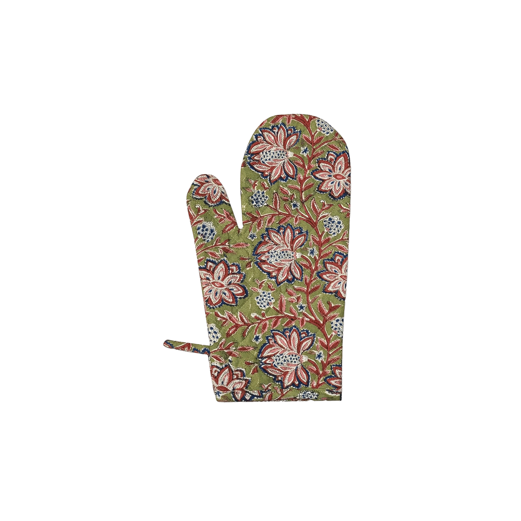 Katoenen ovenhandschoen met bloemenprint GroenJAMINI