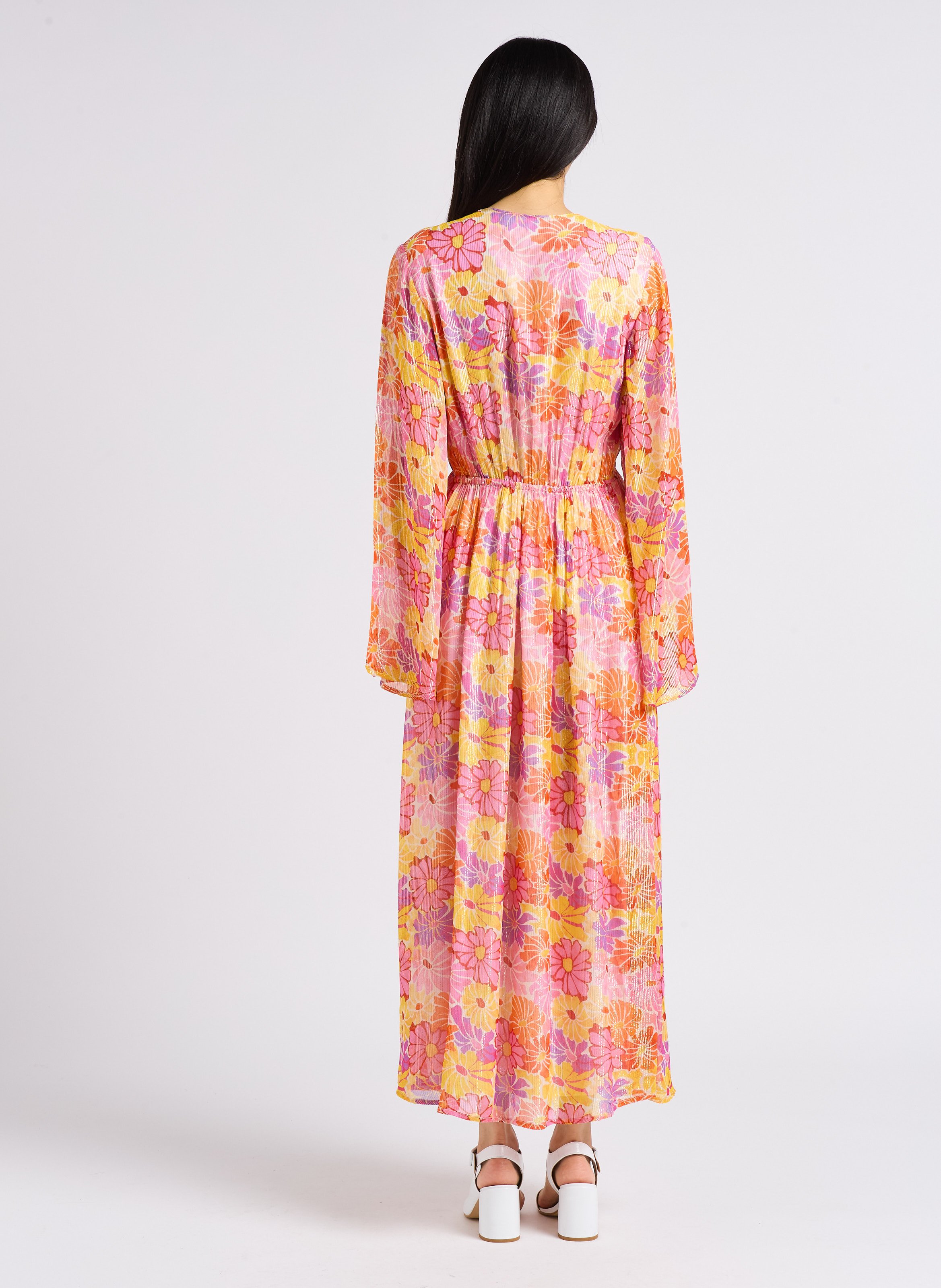 Long metallic thread printed dress SUNDRESS Multicolored