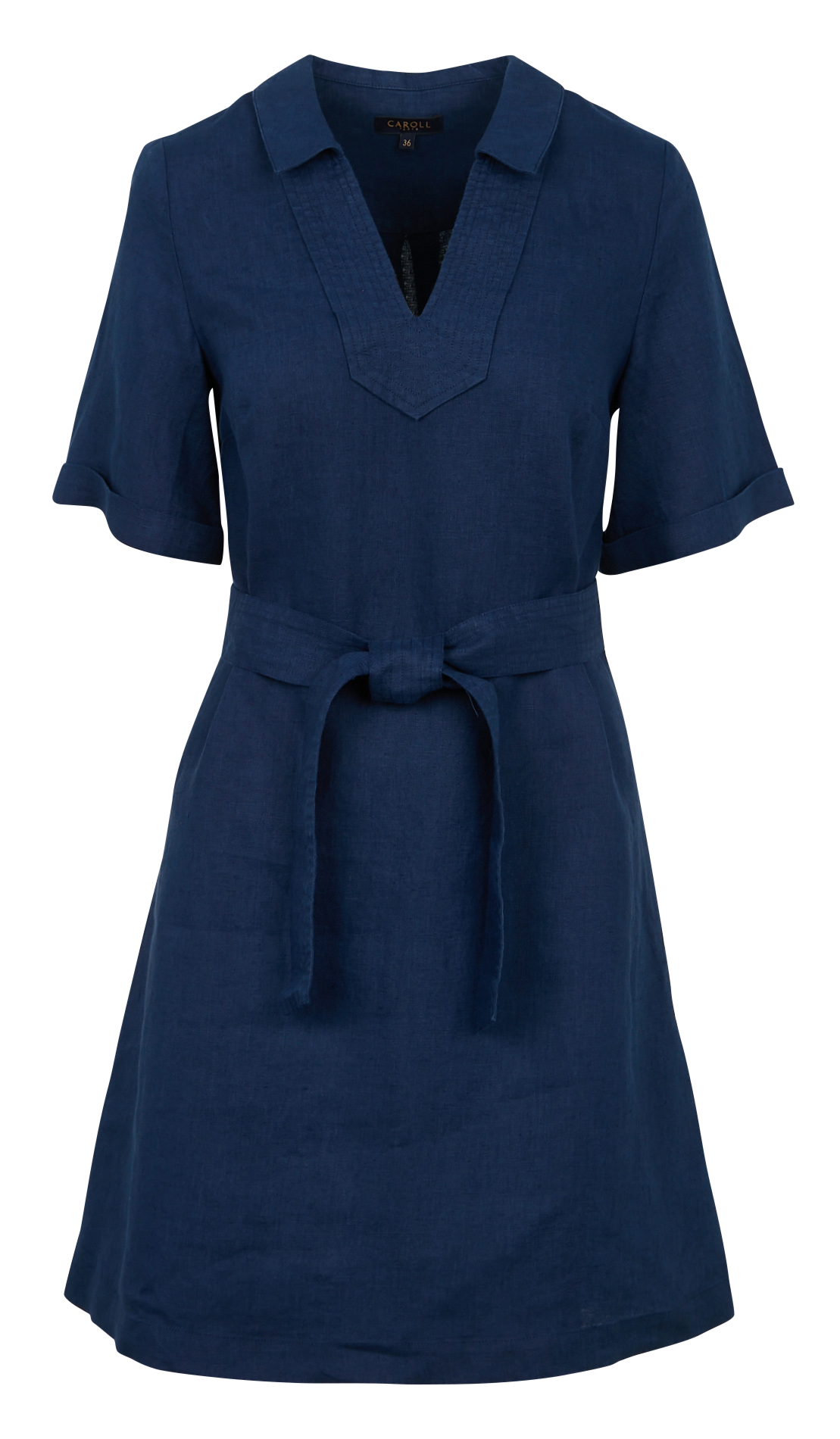 Bleu Marine Robe Femme Caroll Robe Mi-Longue Col V En Lin