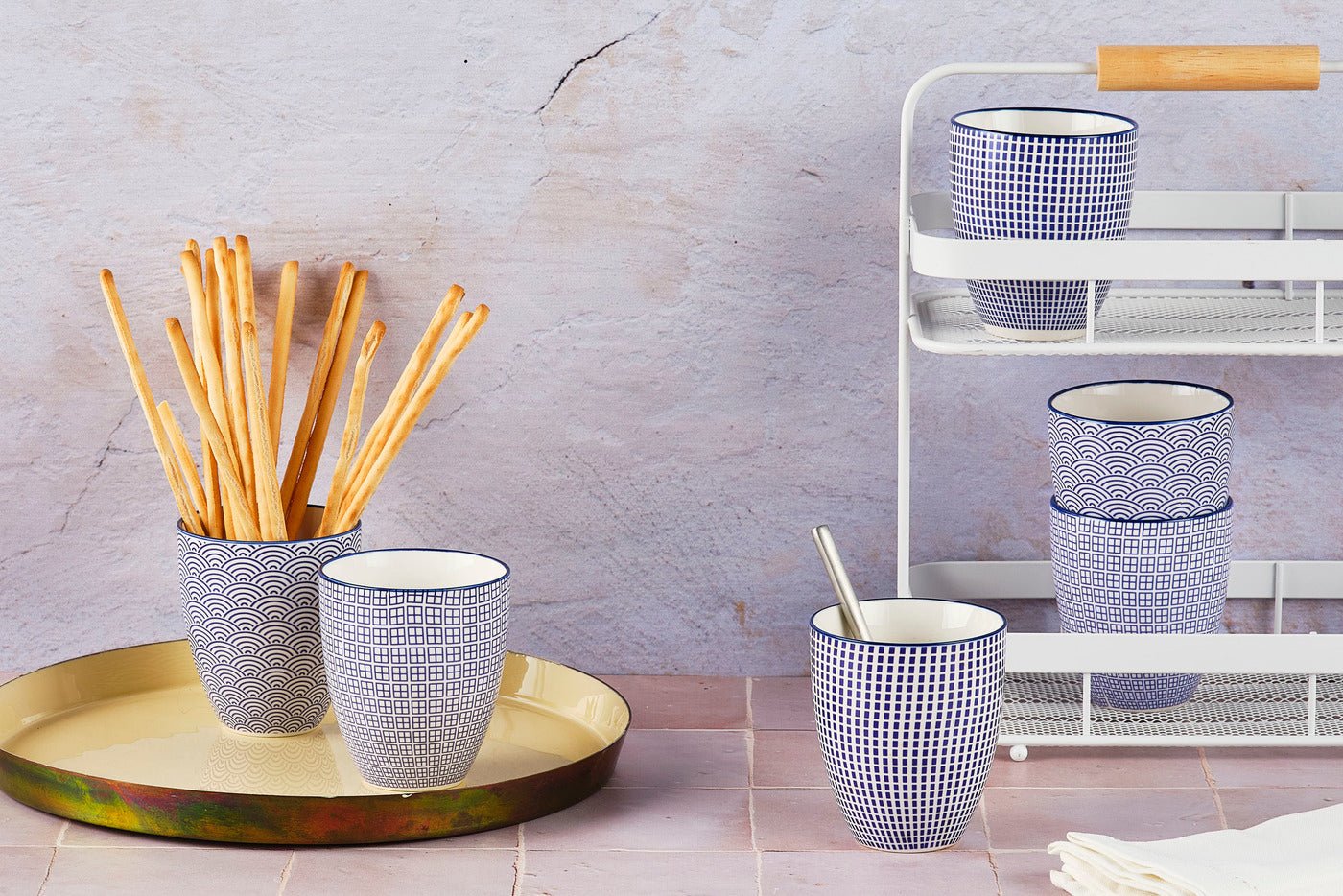 Pattern 30 cl mug - 6 pieces - dark blue BJORN Blue