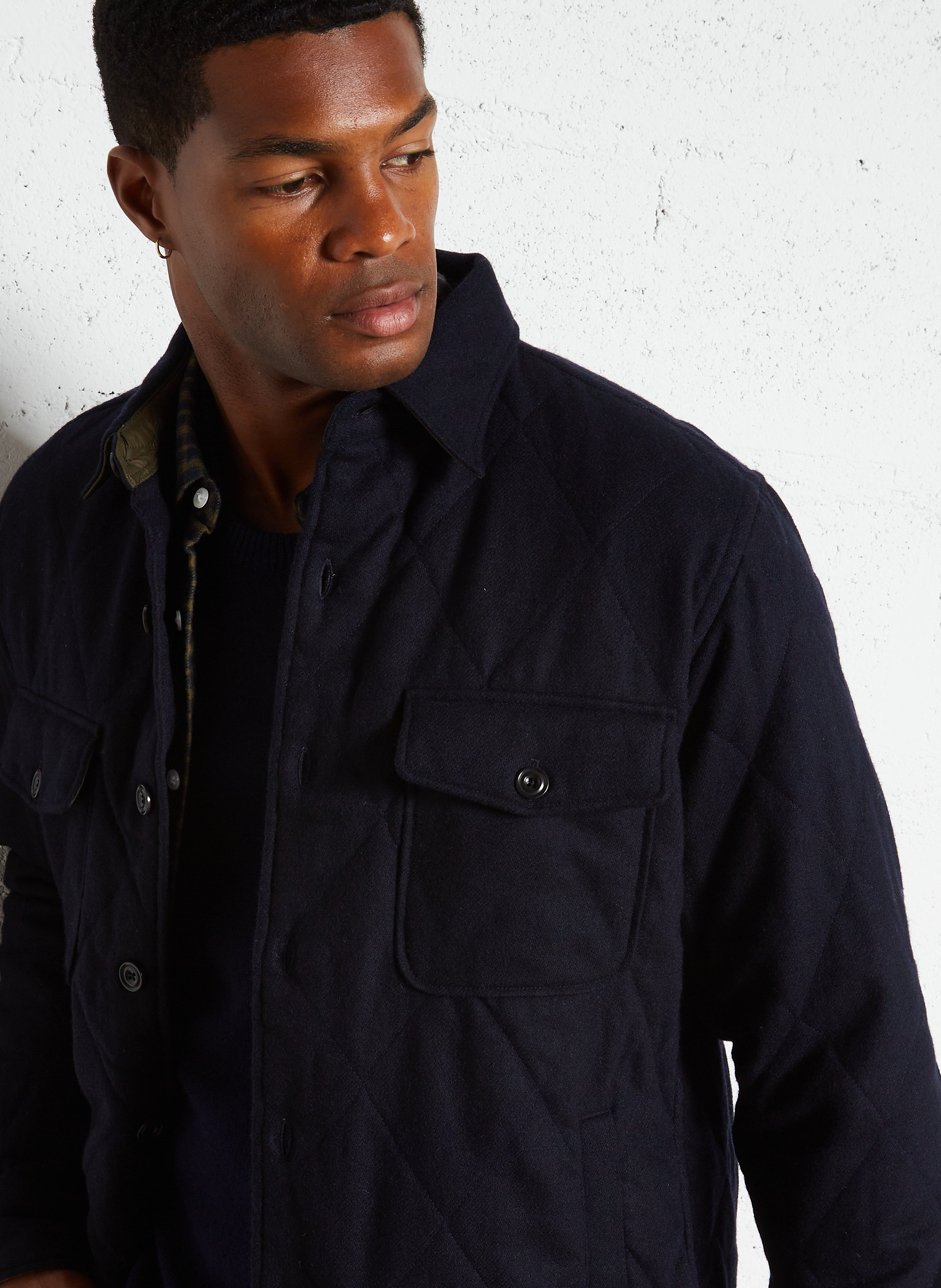 Surchemise droite en laine mélangée  HARTFORD Bleu