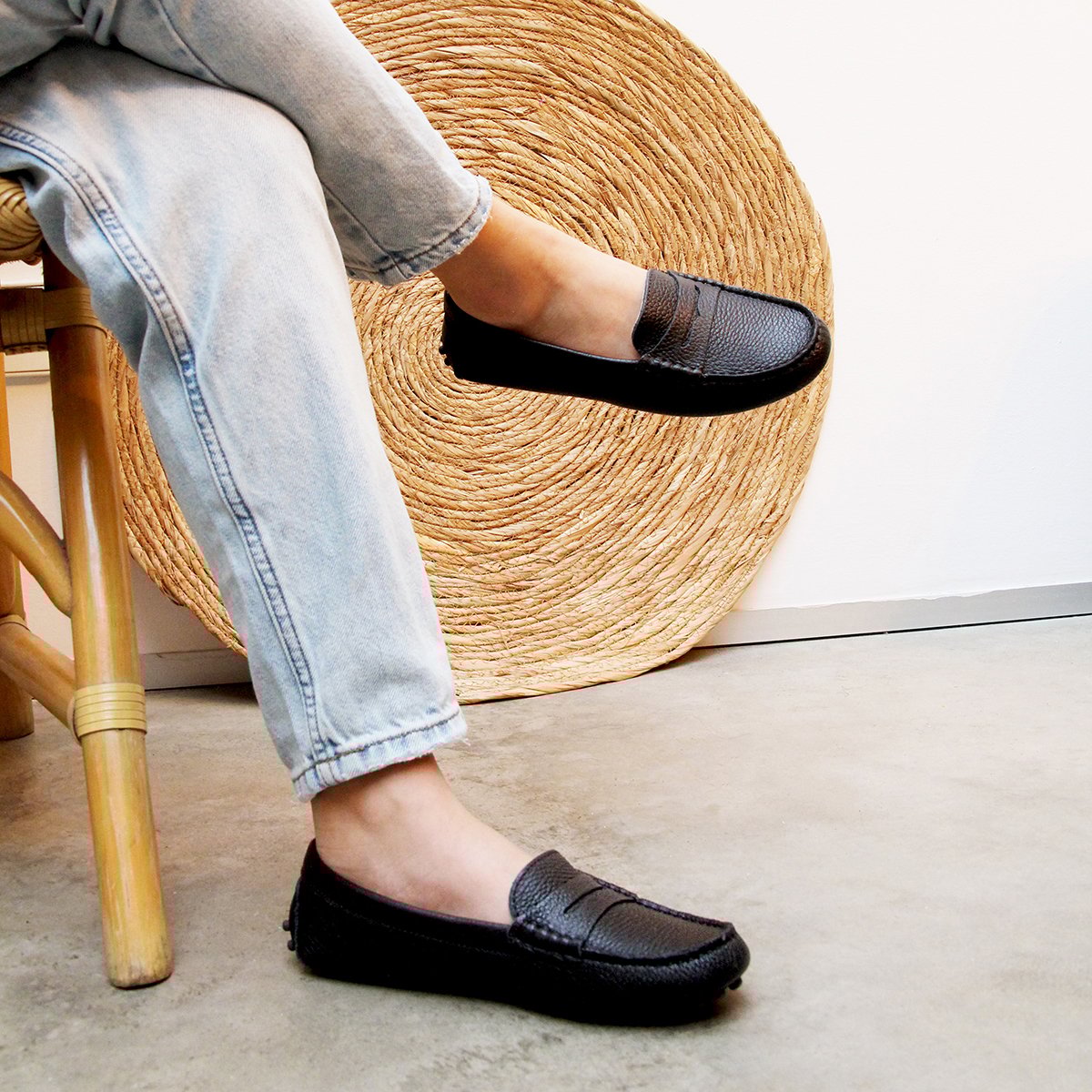 Grained leather loafers Black